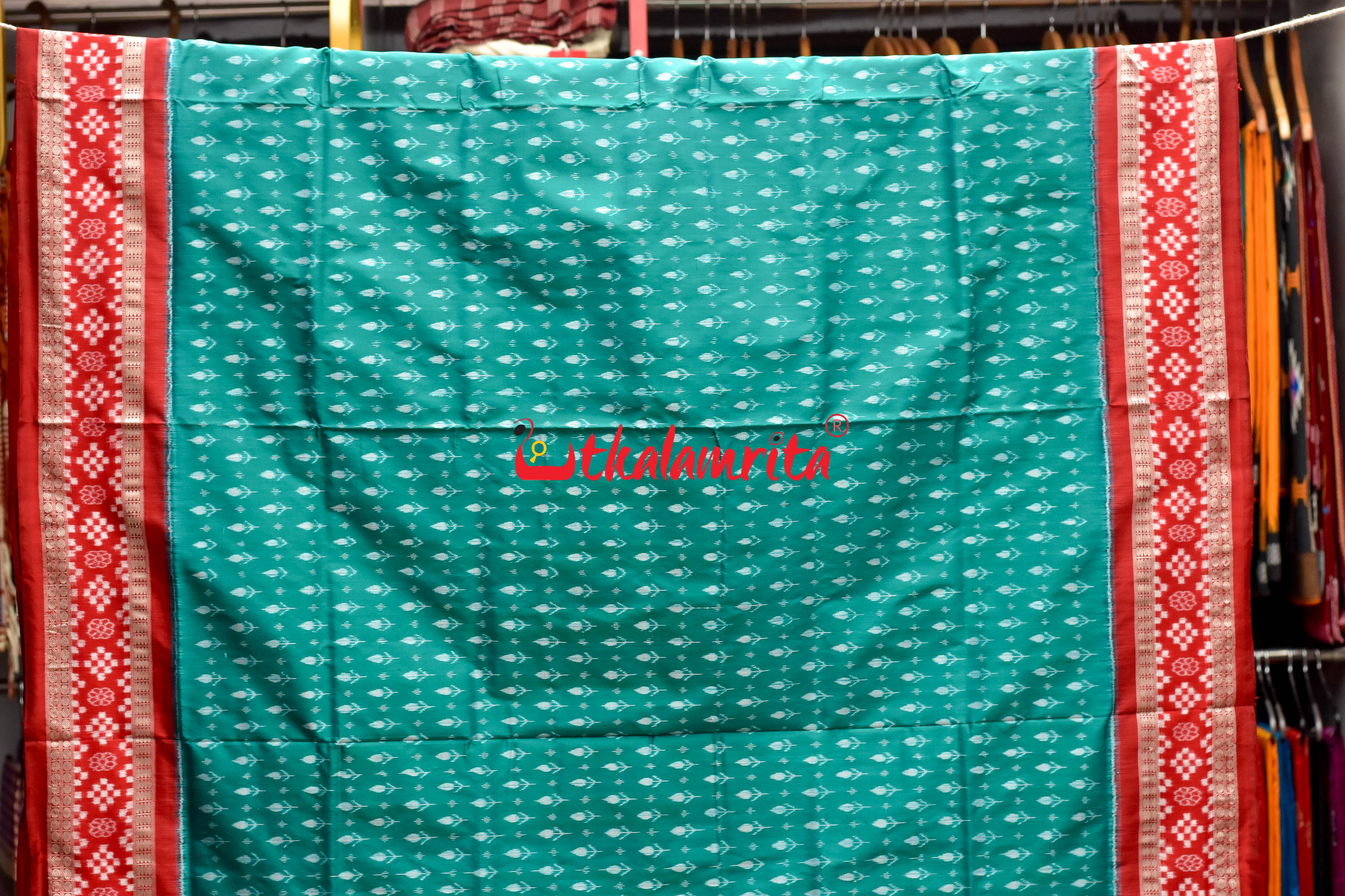 Sea Green Kadha Pasapali Border Sambalpuri Silk