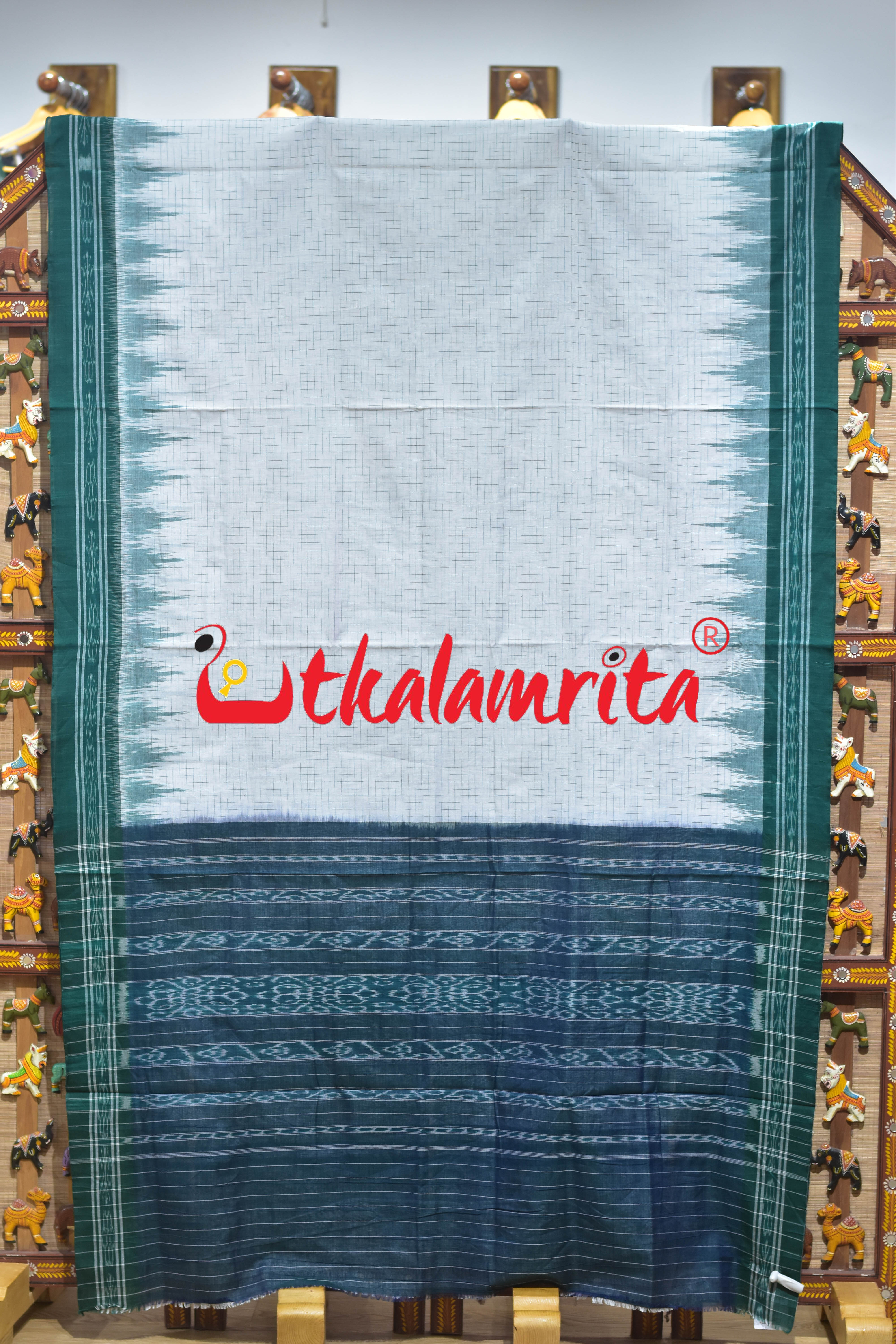 White Green Jharana Cotton Saree