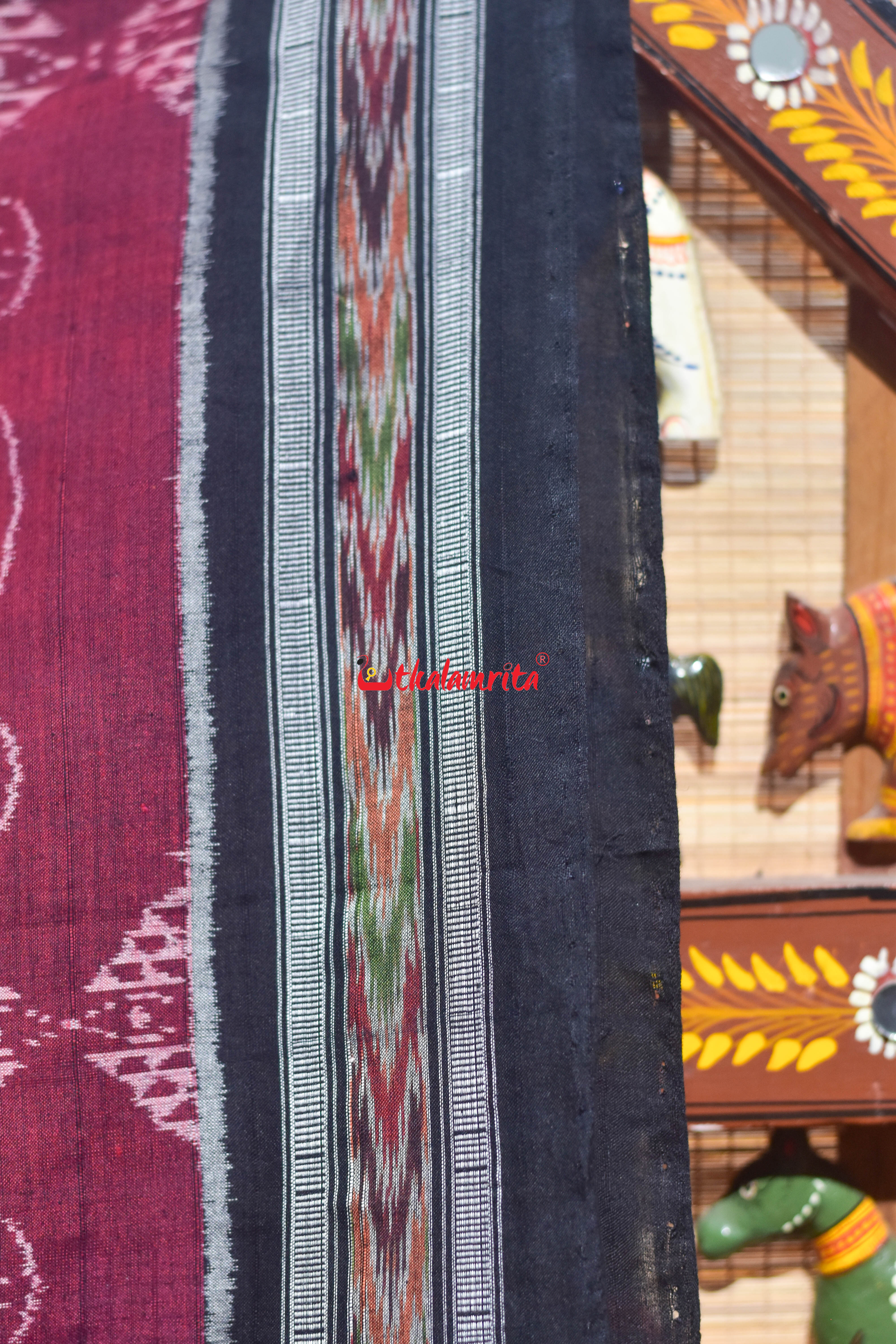 Maroon Black Nua Jhudi Sambalpuri Cotton Saree