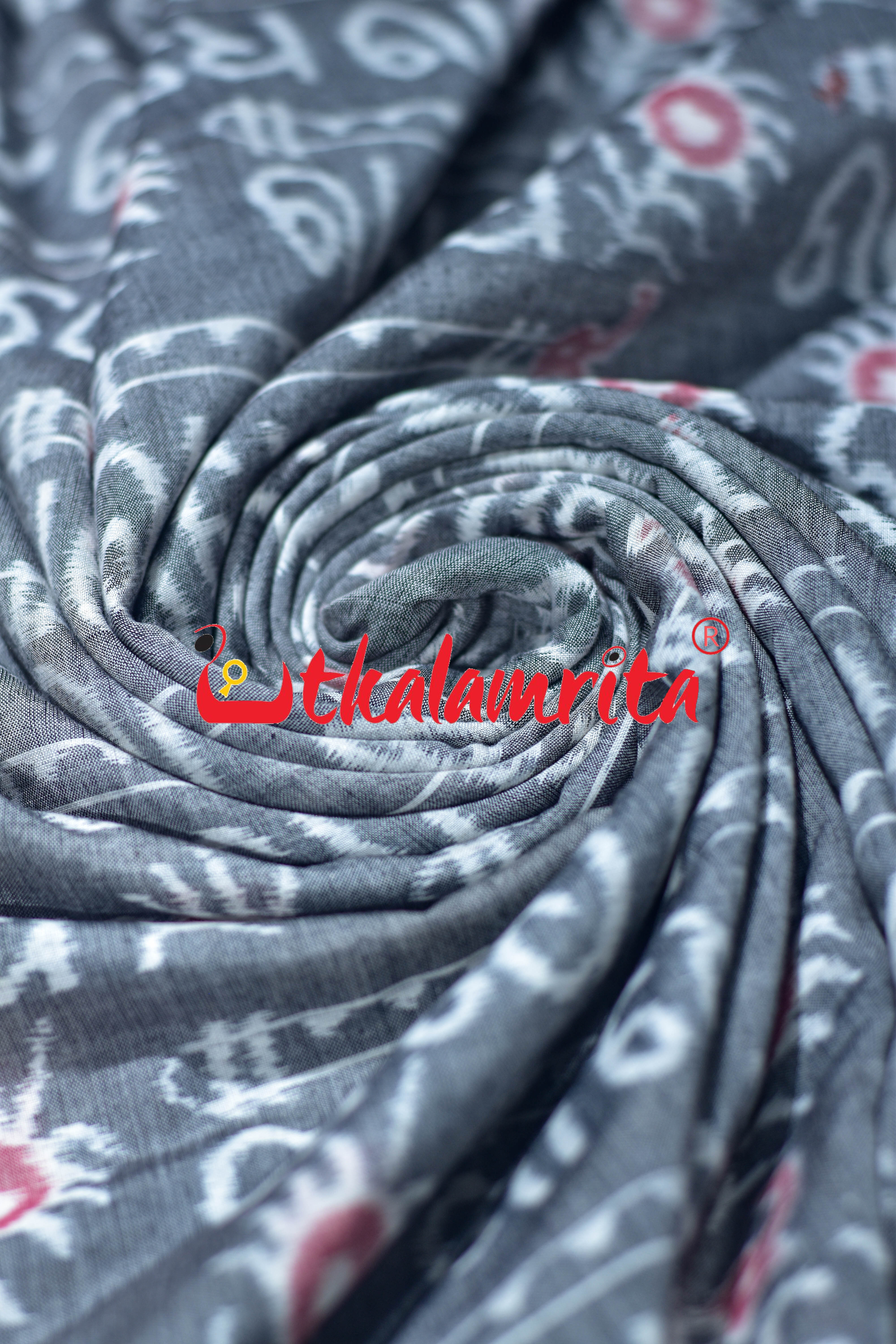 Grey Radhe Radhe Sambalpuri Cotton (Fabric)