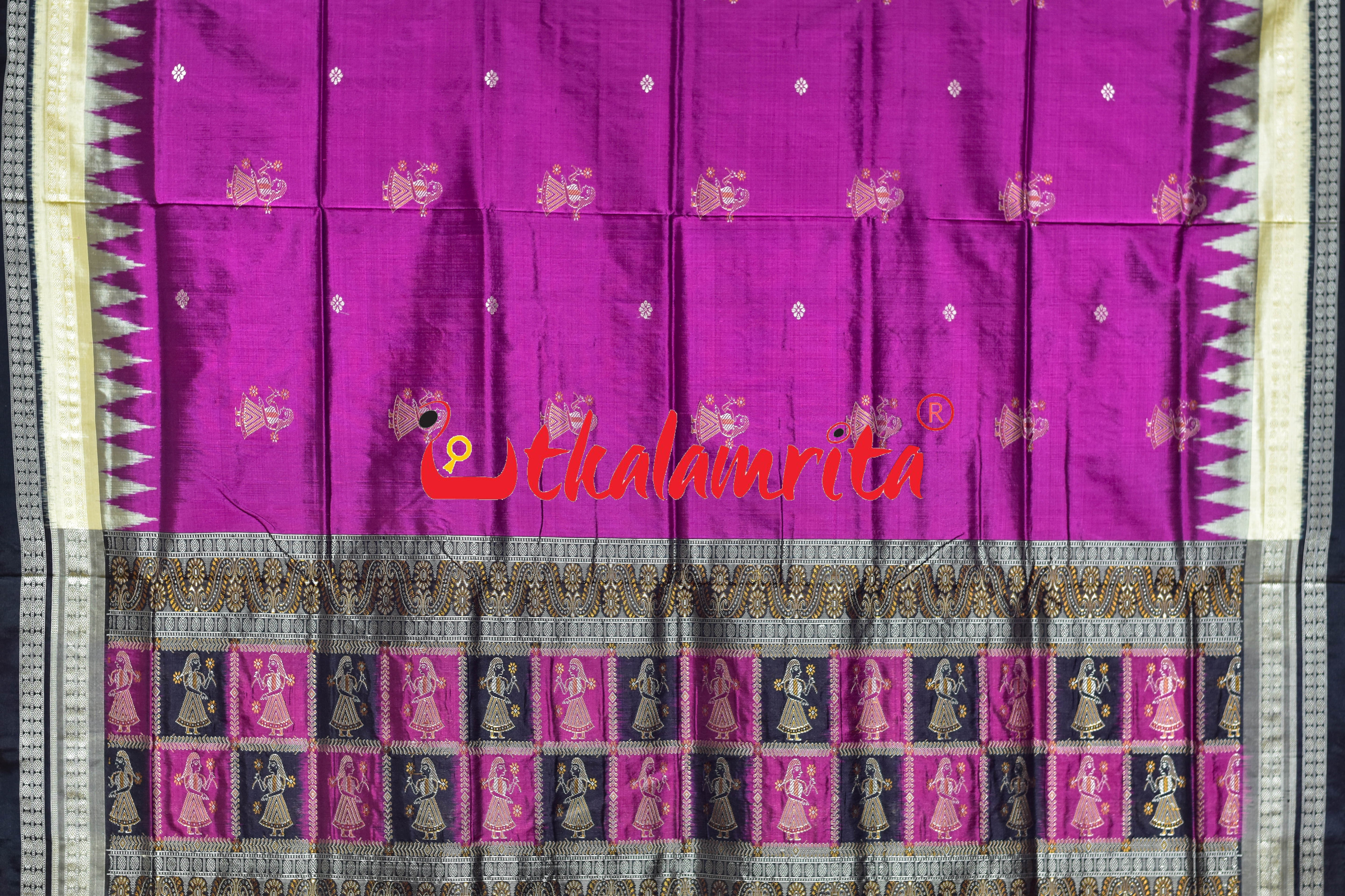 Magenta with Double Border Doll Bomkai Silk Saree