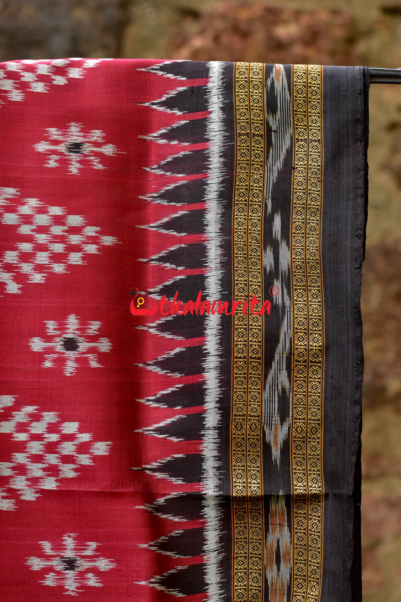 Red Black Tarabali Khandua Silk Saree