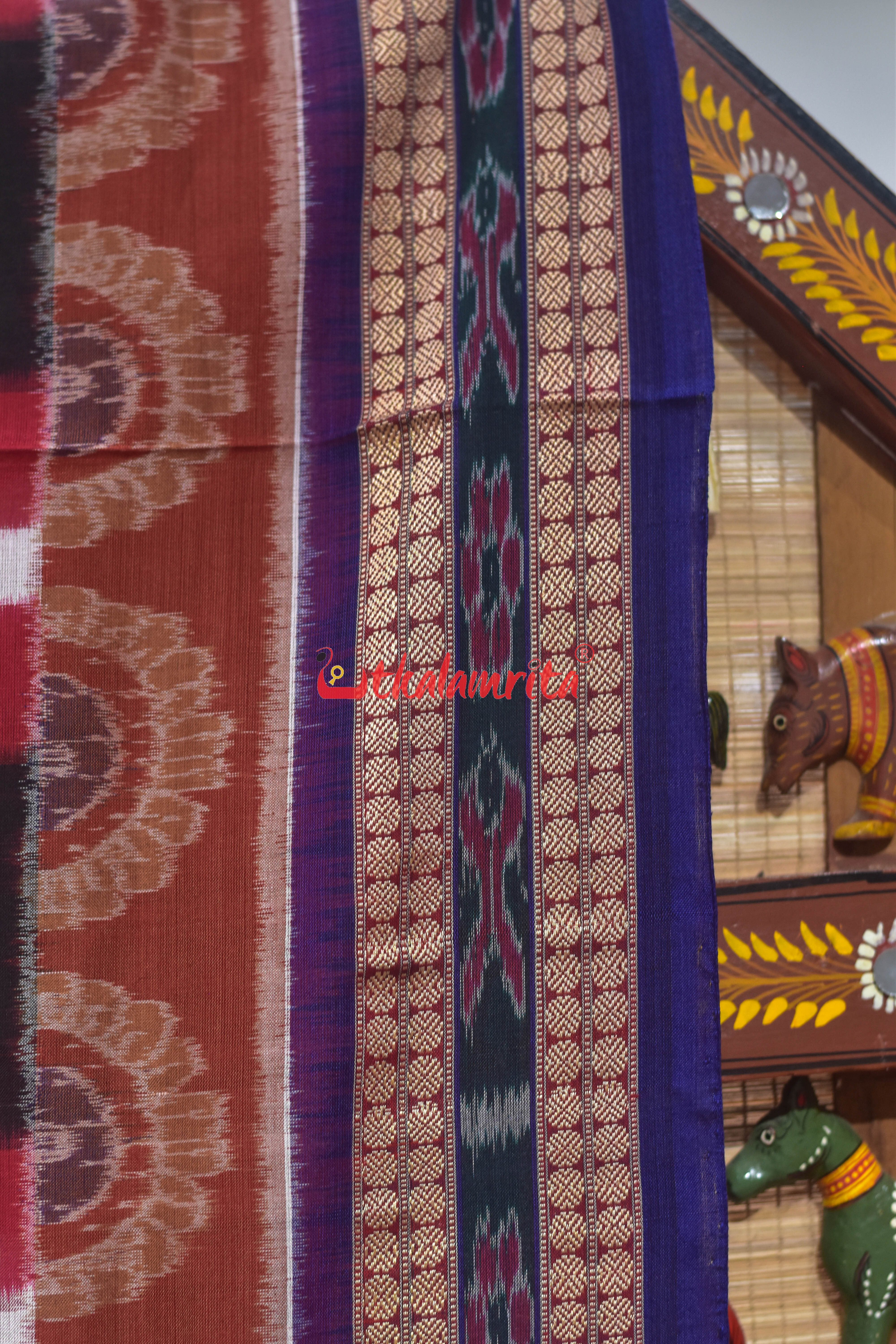 Brown Peacock Pasapali Scot Border Cotton Saree