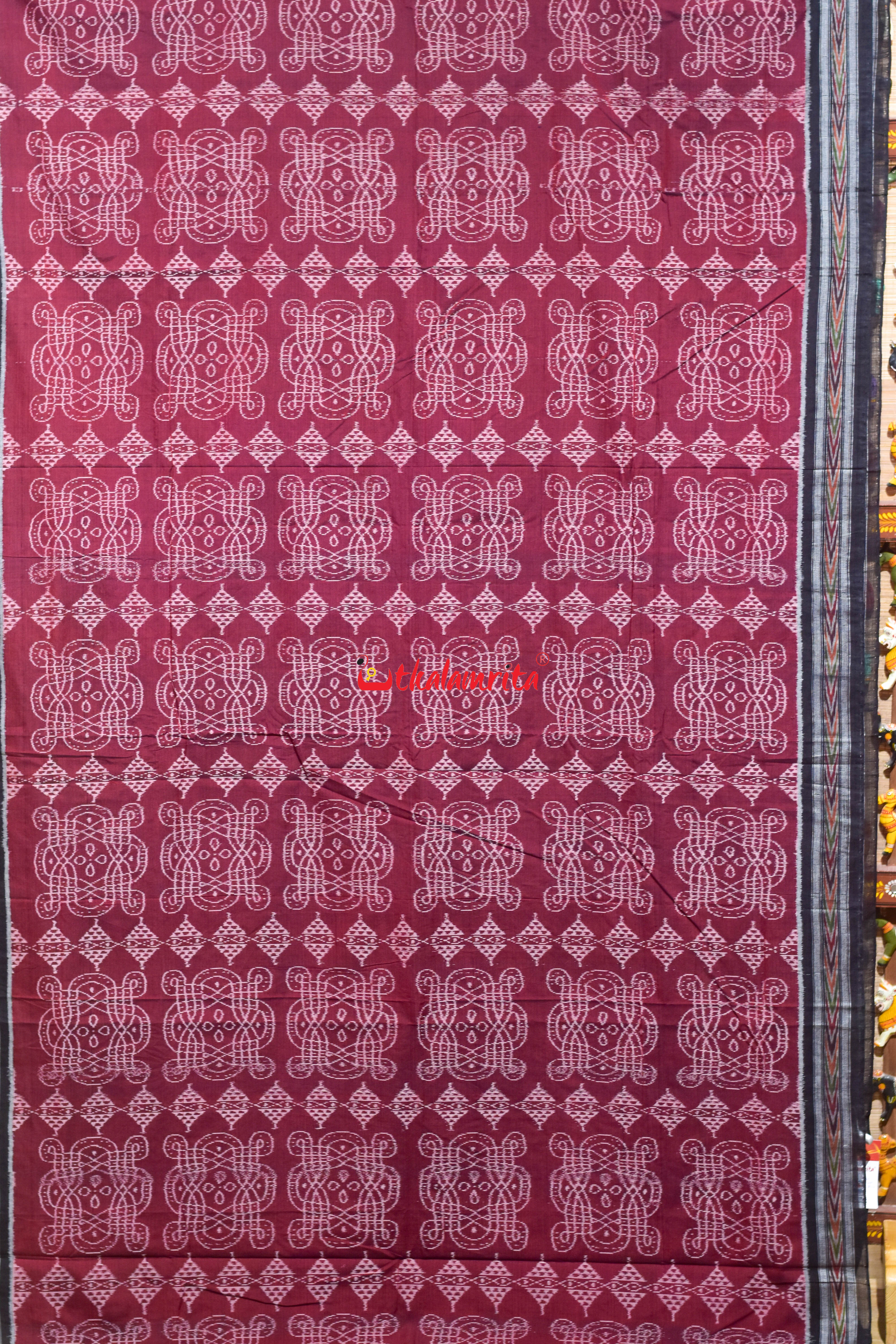 Maroon Black Nua Jhudi Sambalpuri Cotton Saree