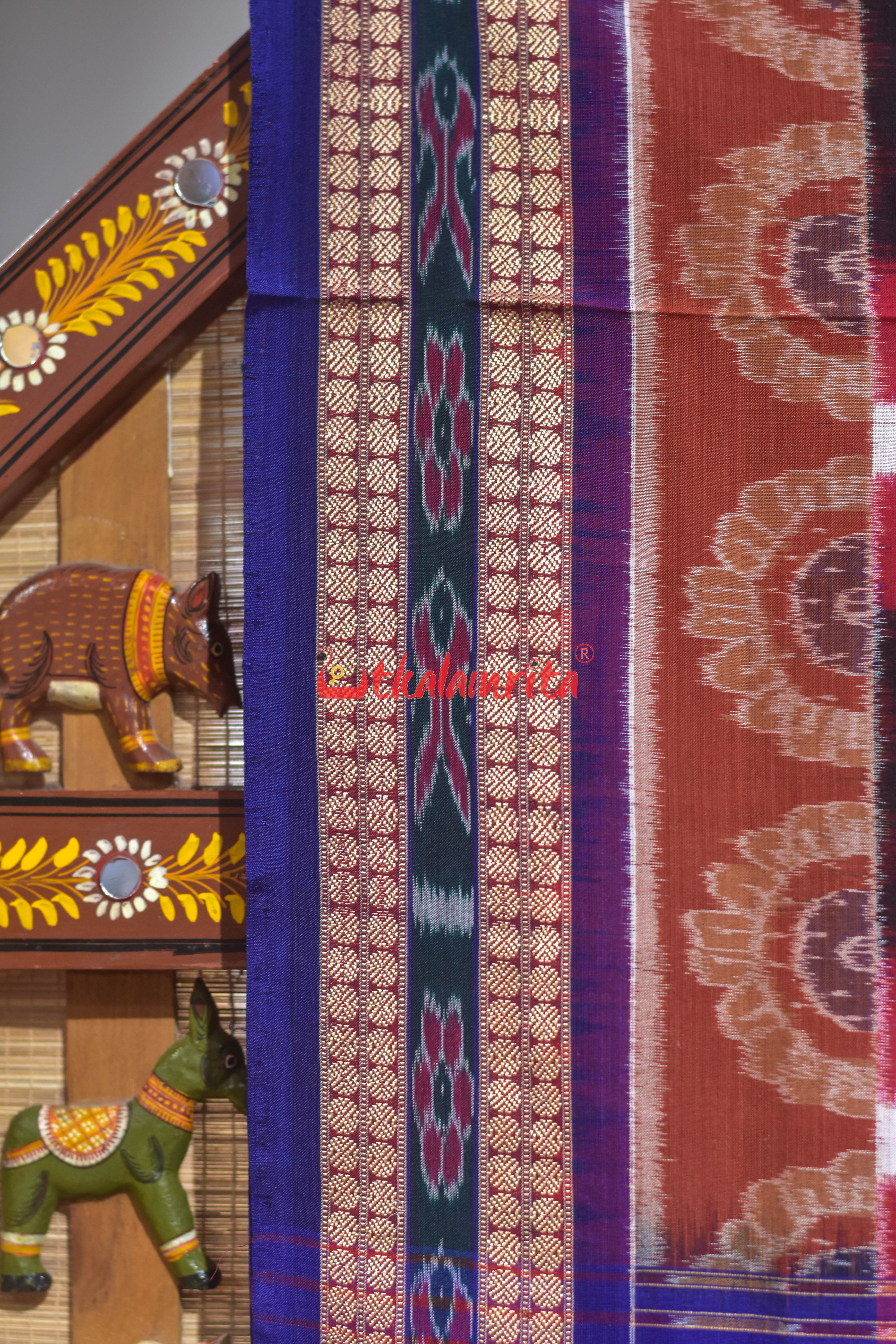 Brown Peacock Pasapali Scot Border Cotton Saree