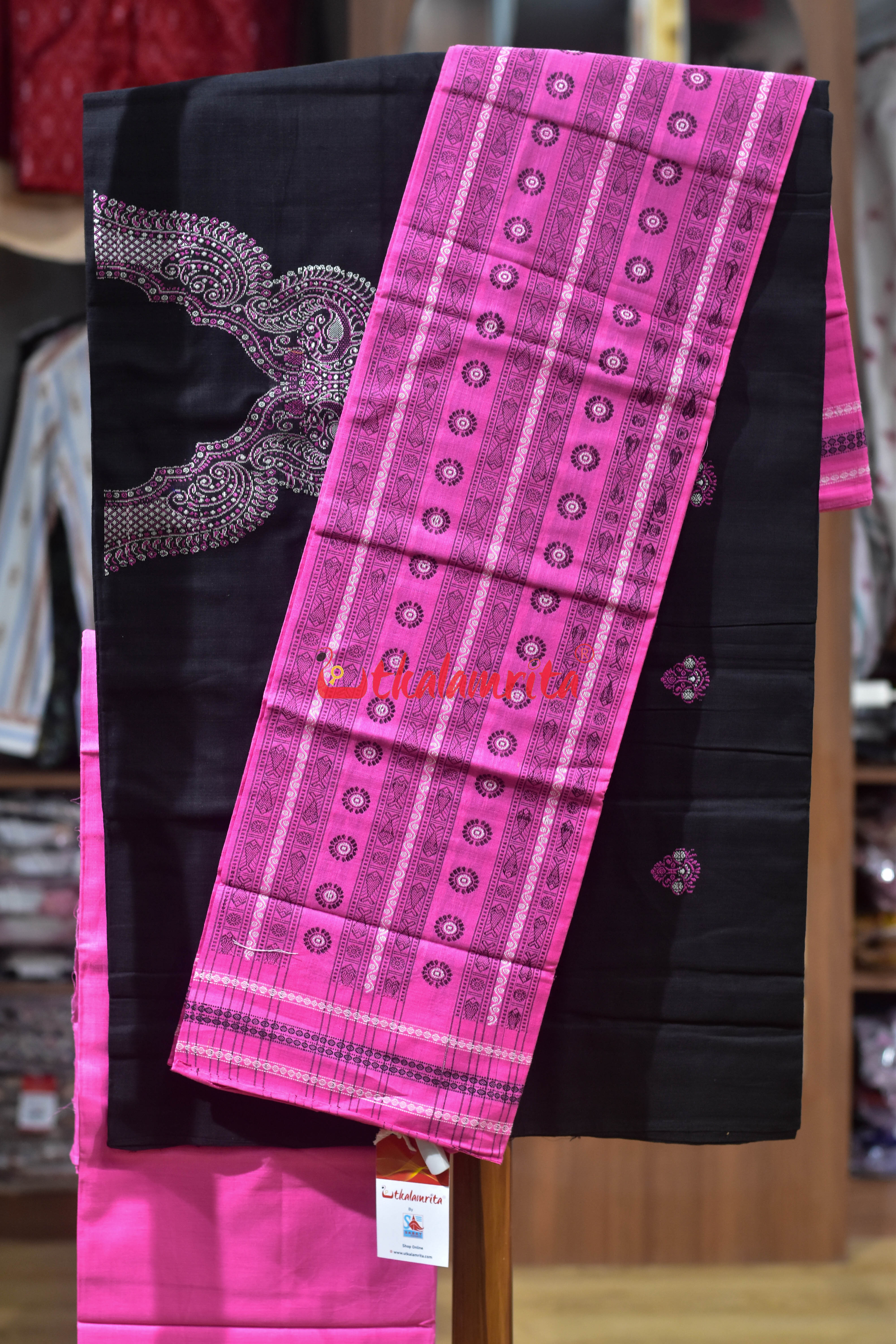 Black Pink Flower Neck Design Cotton Dress Set
