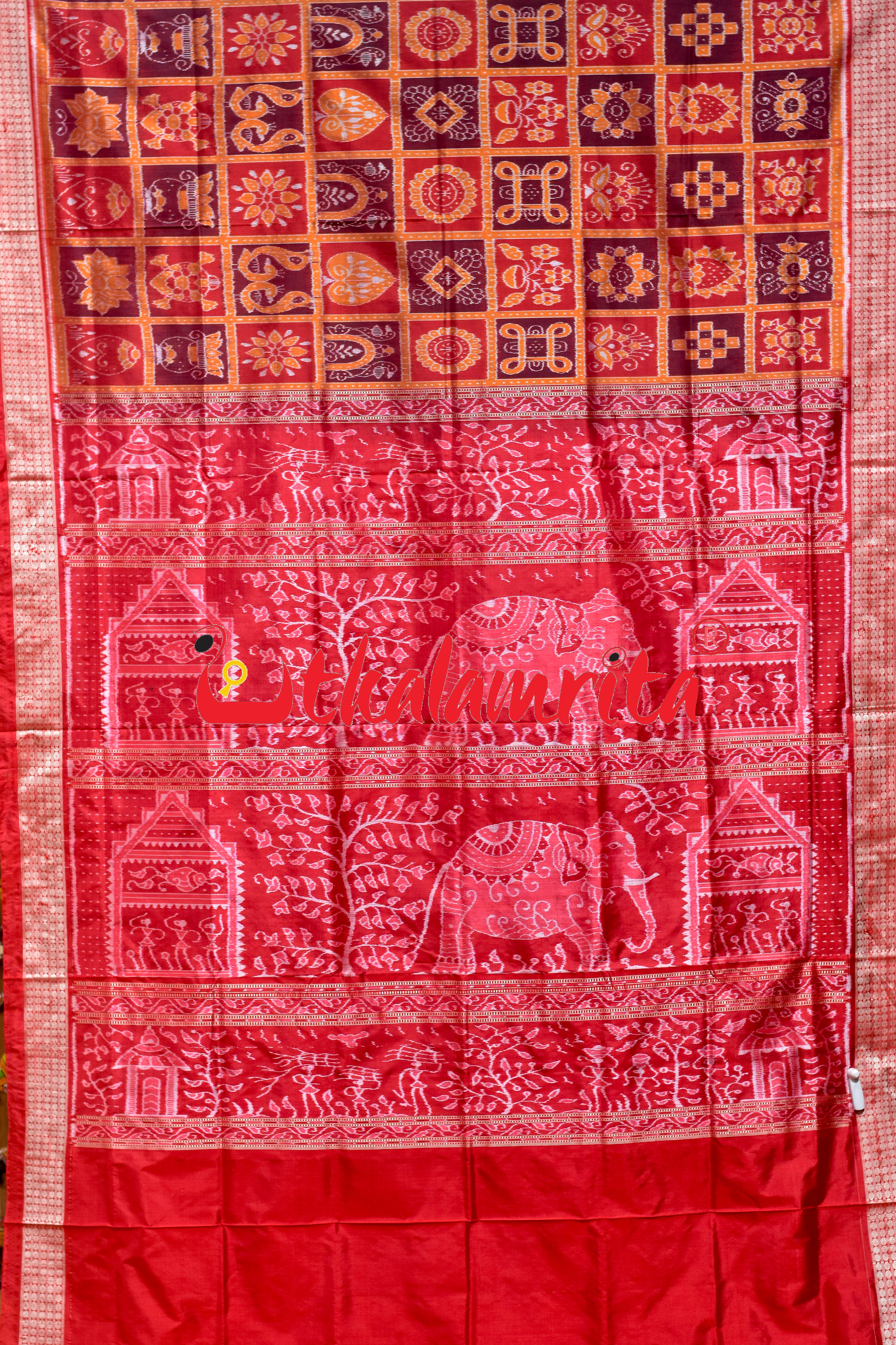Red Orange Nabakothi Silk Saree