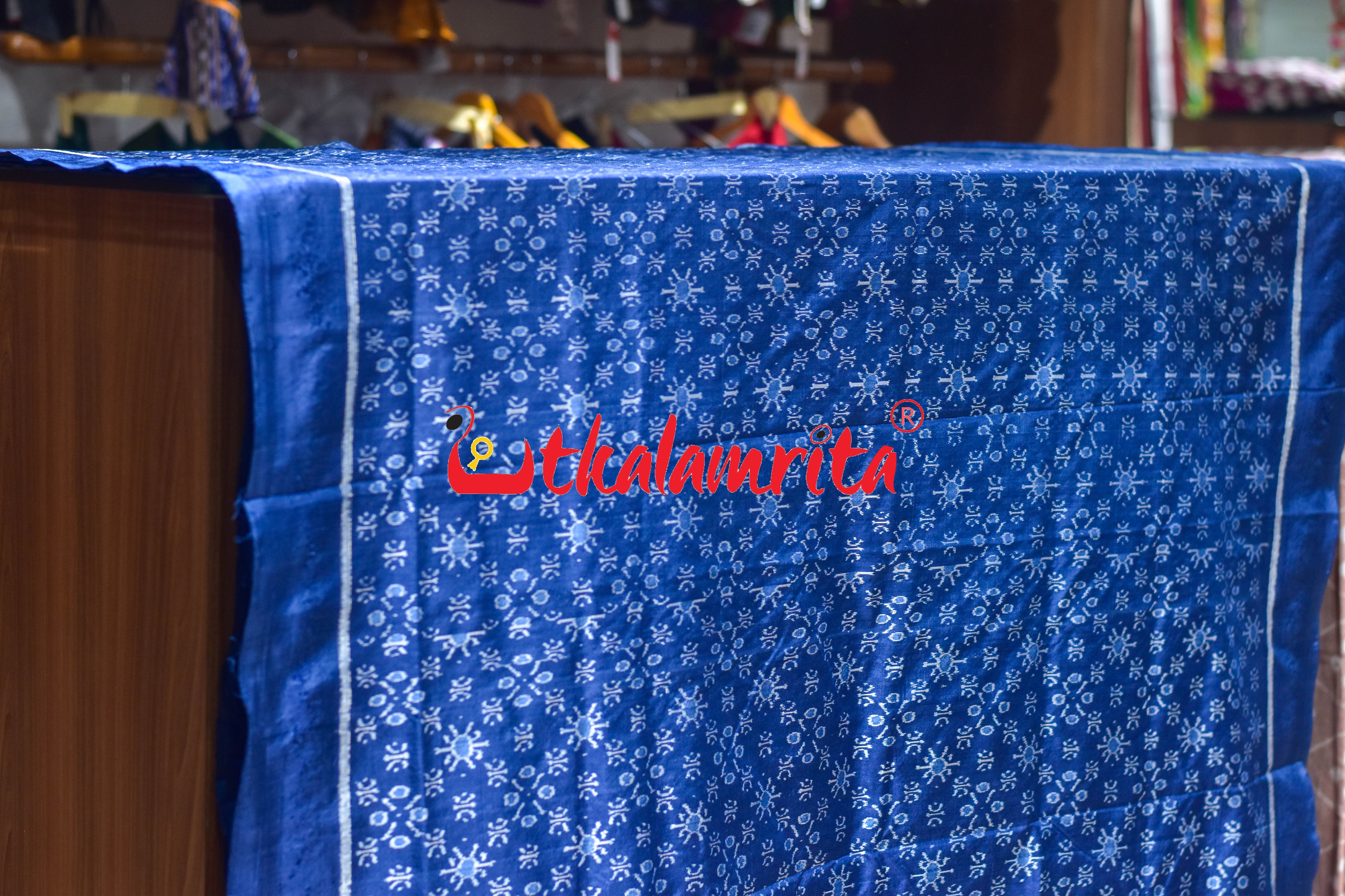 Royal Blue Star Flower Sambalpuri Silk (Fabric)