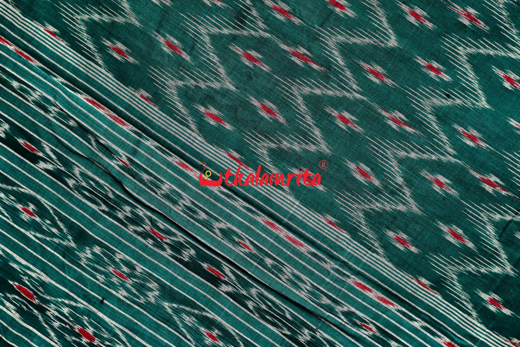 Bottle Green Star Taranga Red Cotton Saree