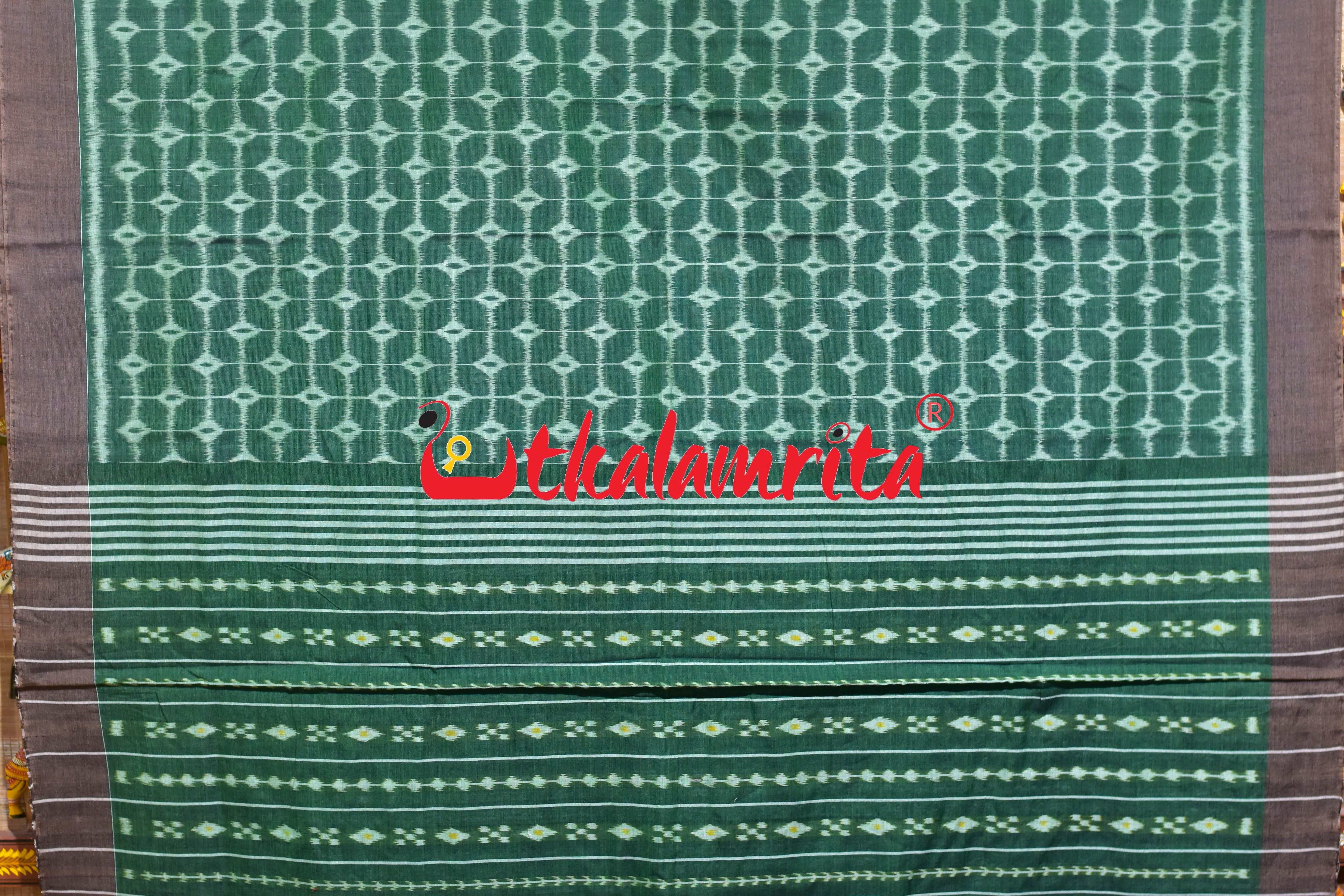 Green Chessboard Khandua Cotton Saree