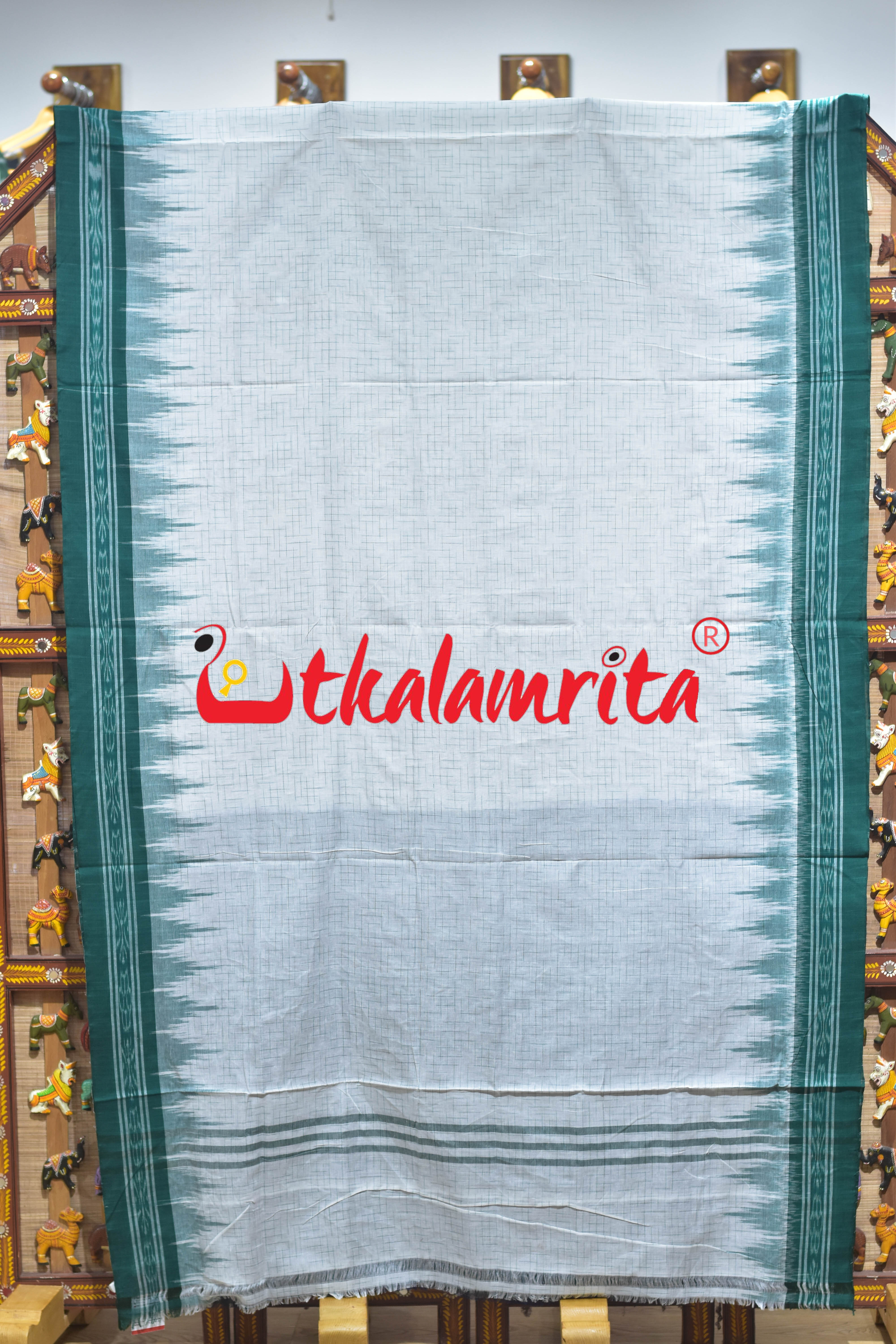 White Green Jharana Cotton Saree