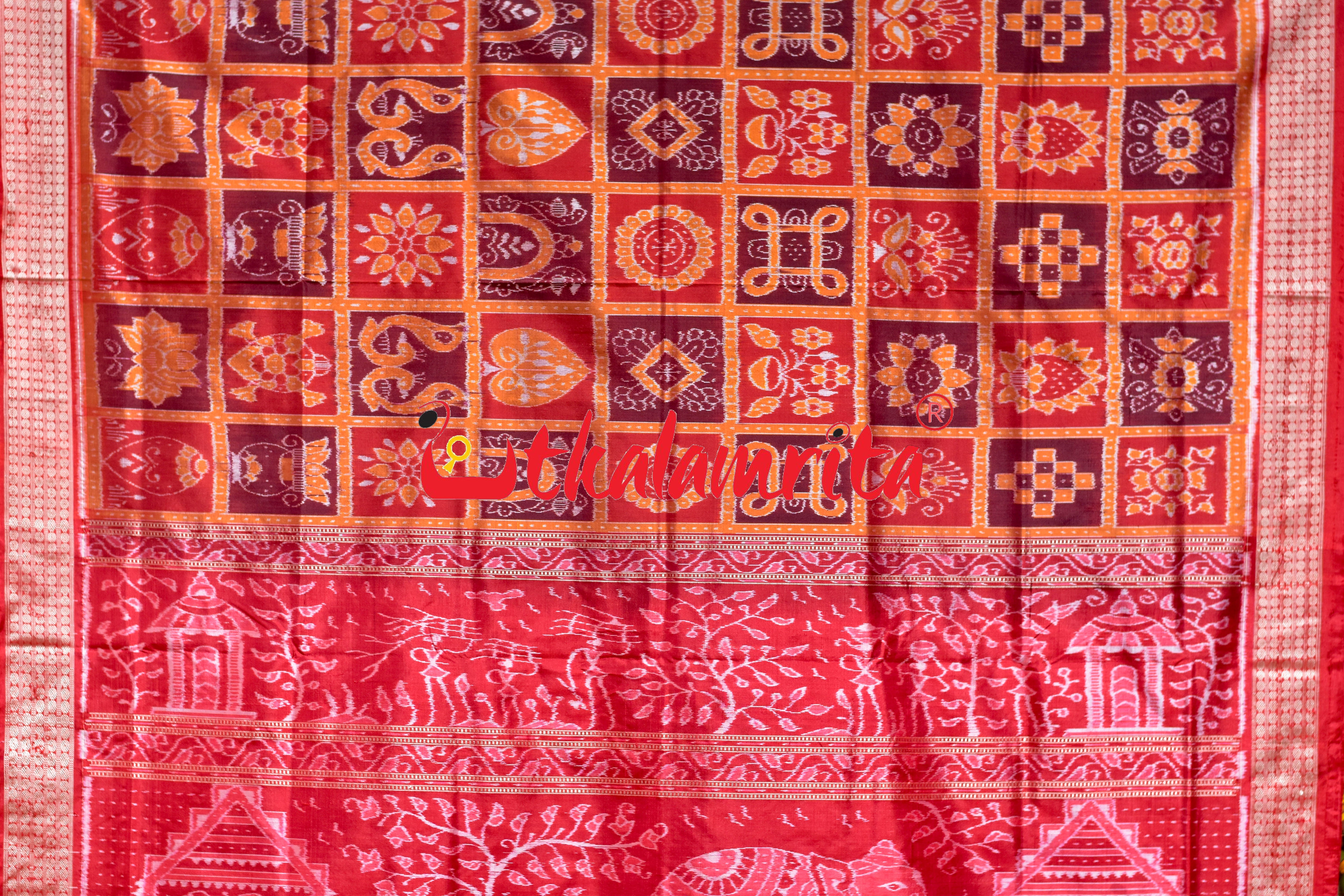 Red Orange Nabakothi Silk Saree