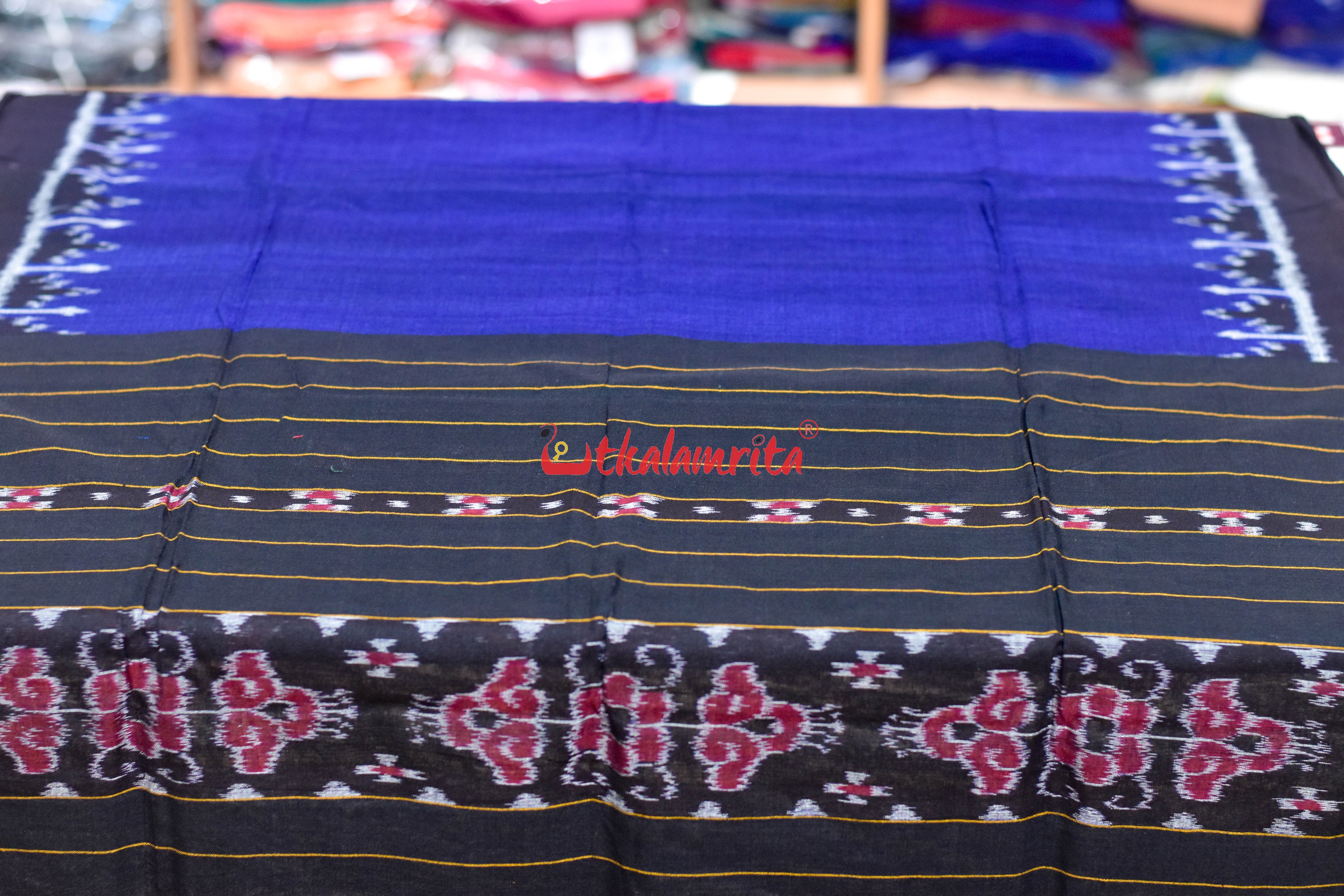 Black Navy Blue Big Flower Bandha Cotton Dress Set