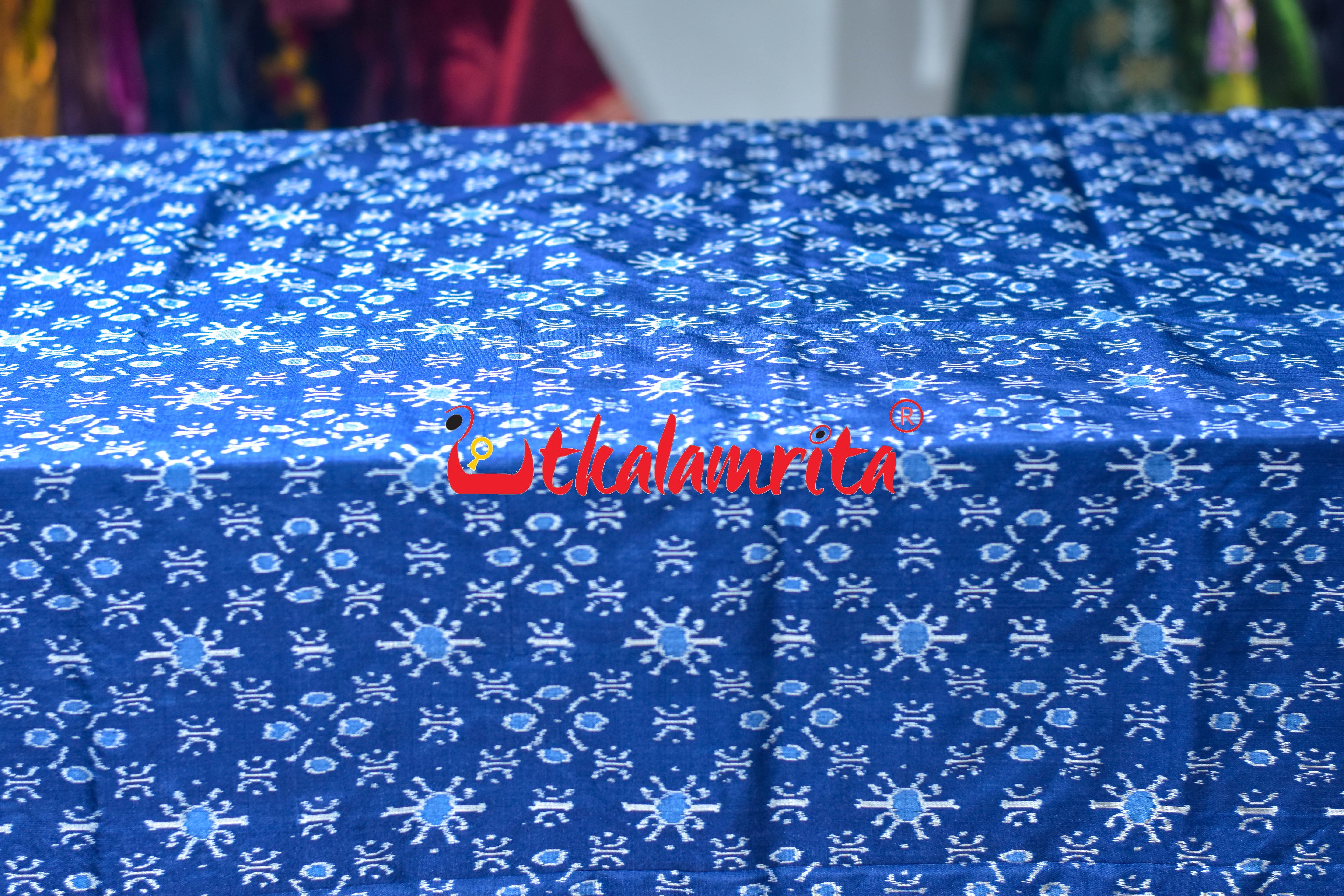 Royal Blue Star Flower Sambalpuri Silk (Fabric)