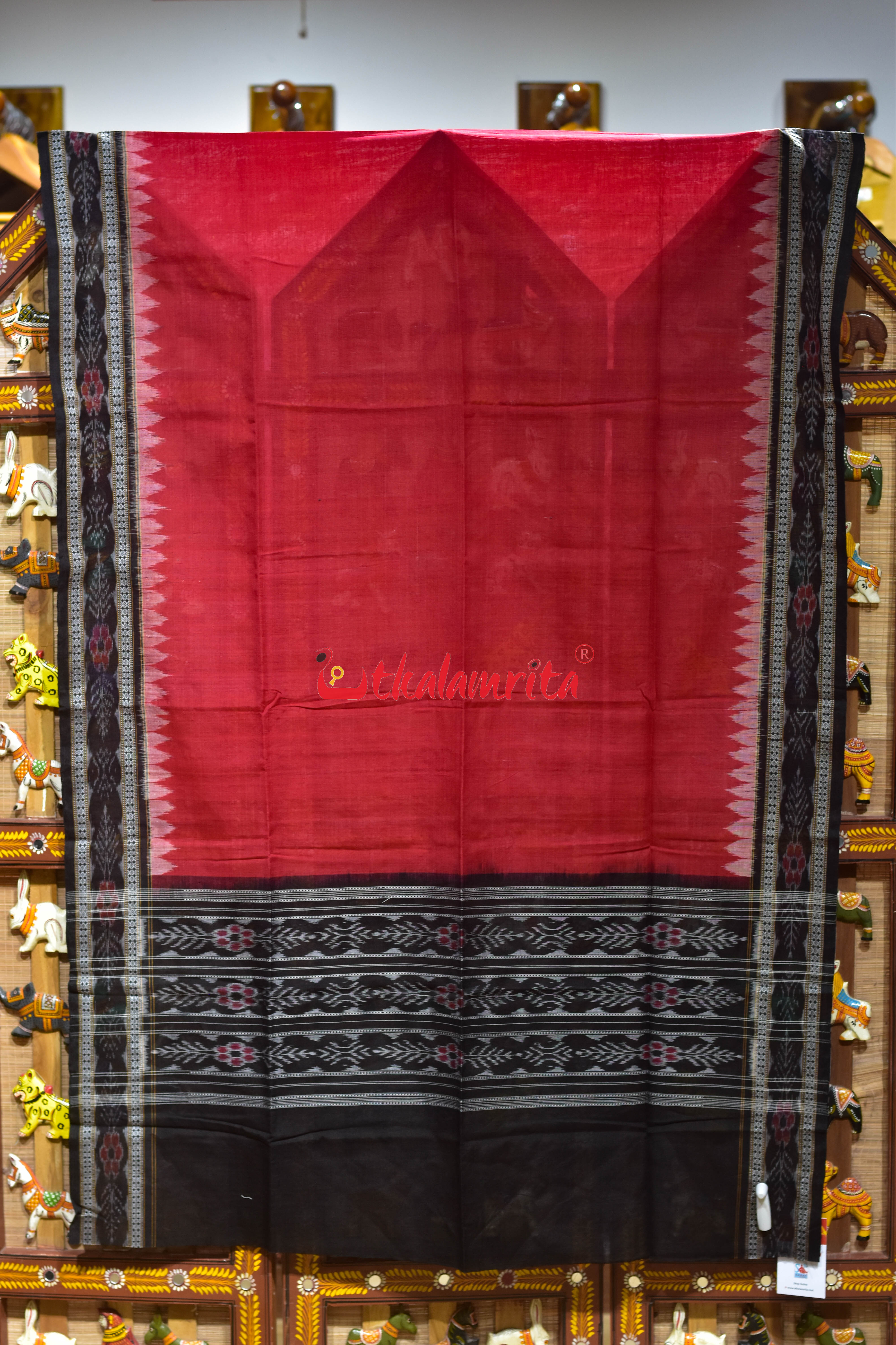 Red Black Flower Bandha Cotton (Dupatta)