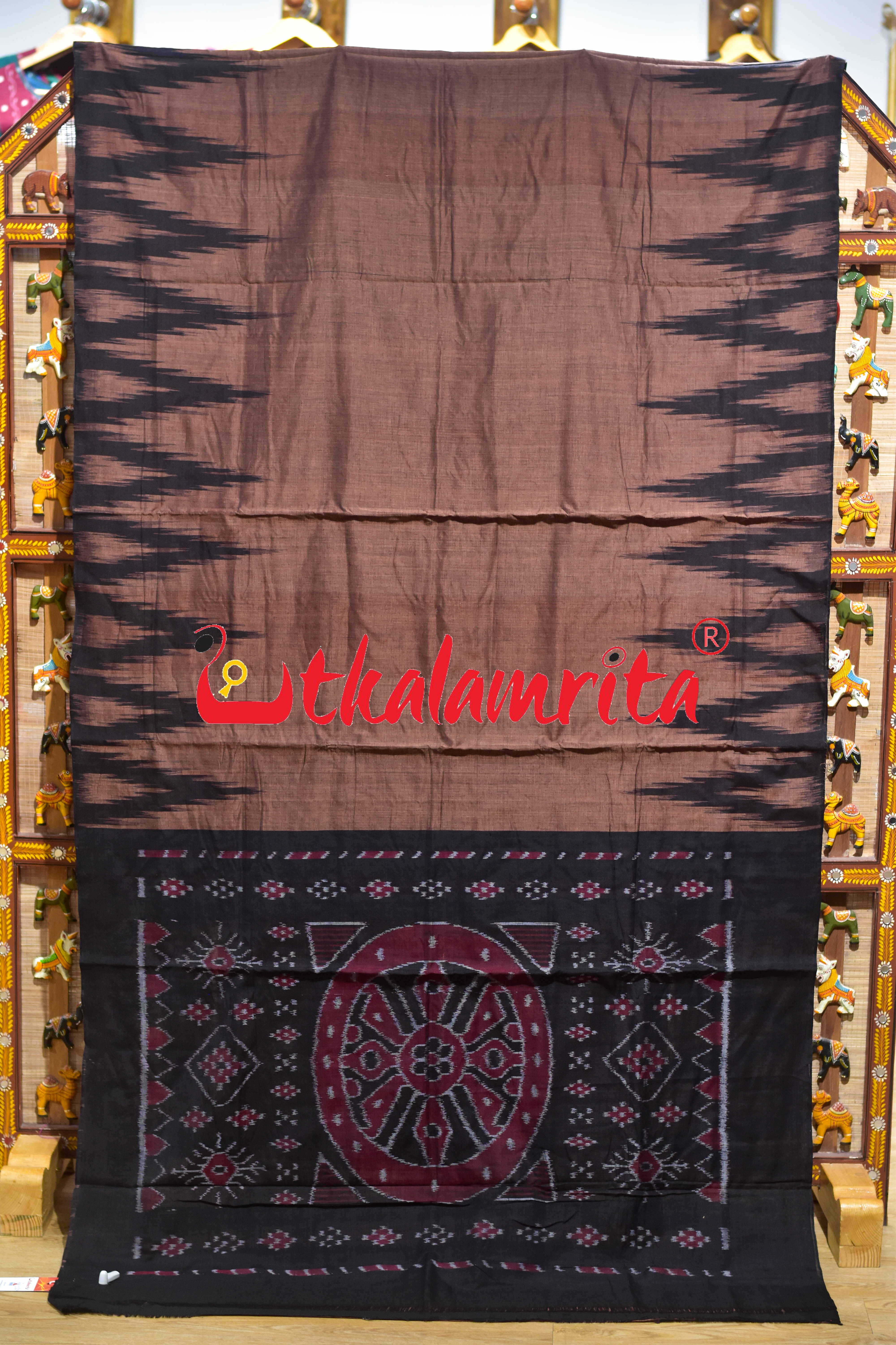 Chocolate Brown Kargil Kumbha Cotton Saree