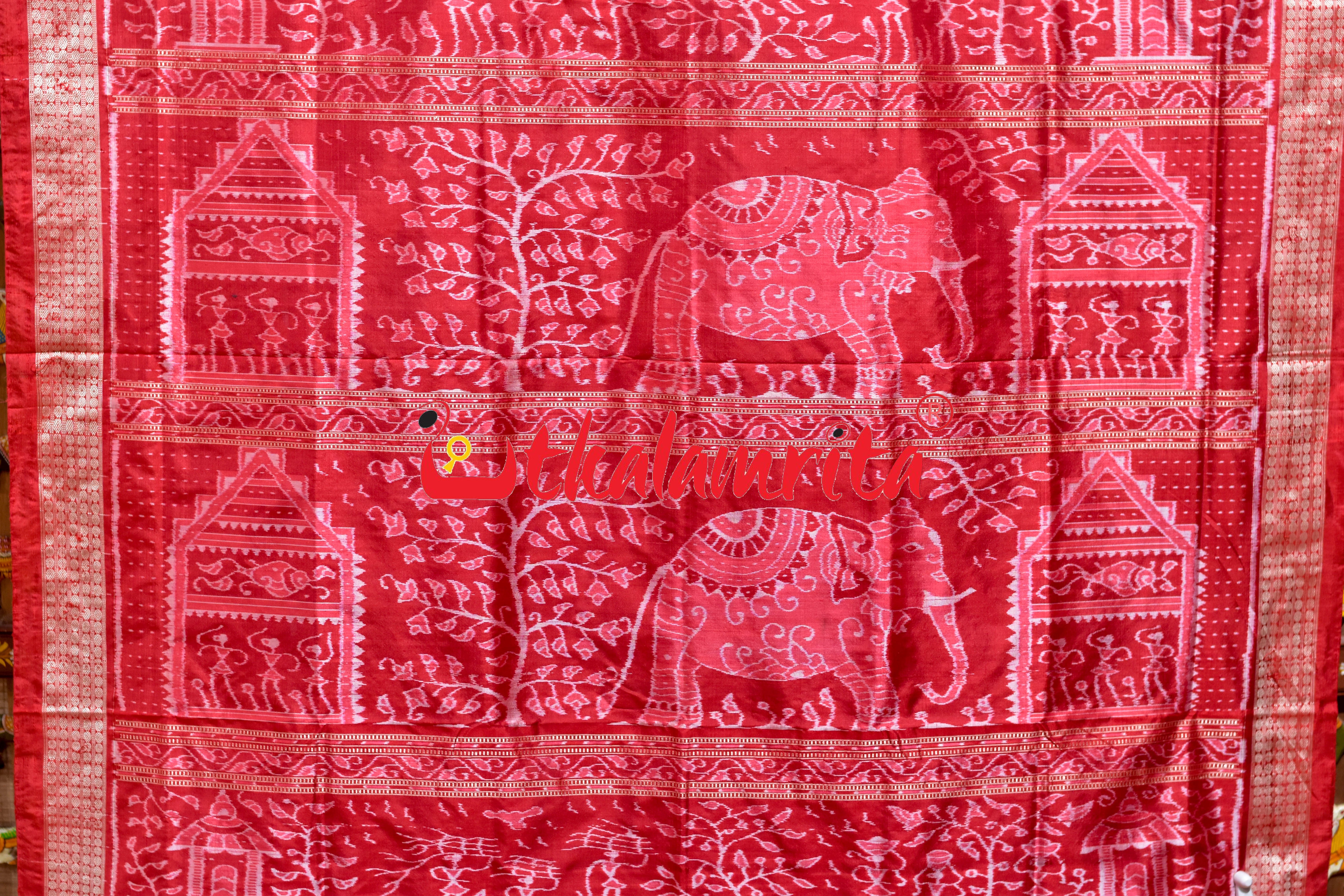 Red Orange Nabakothi Silk Saree