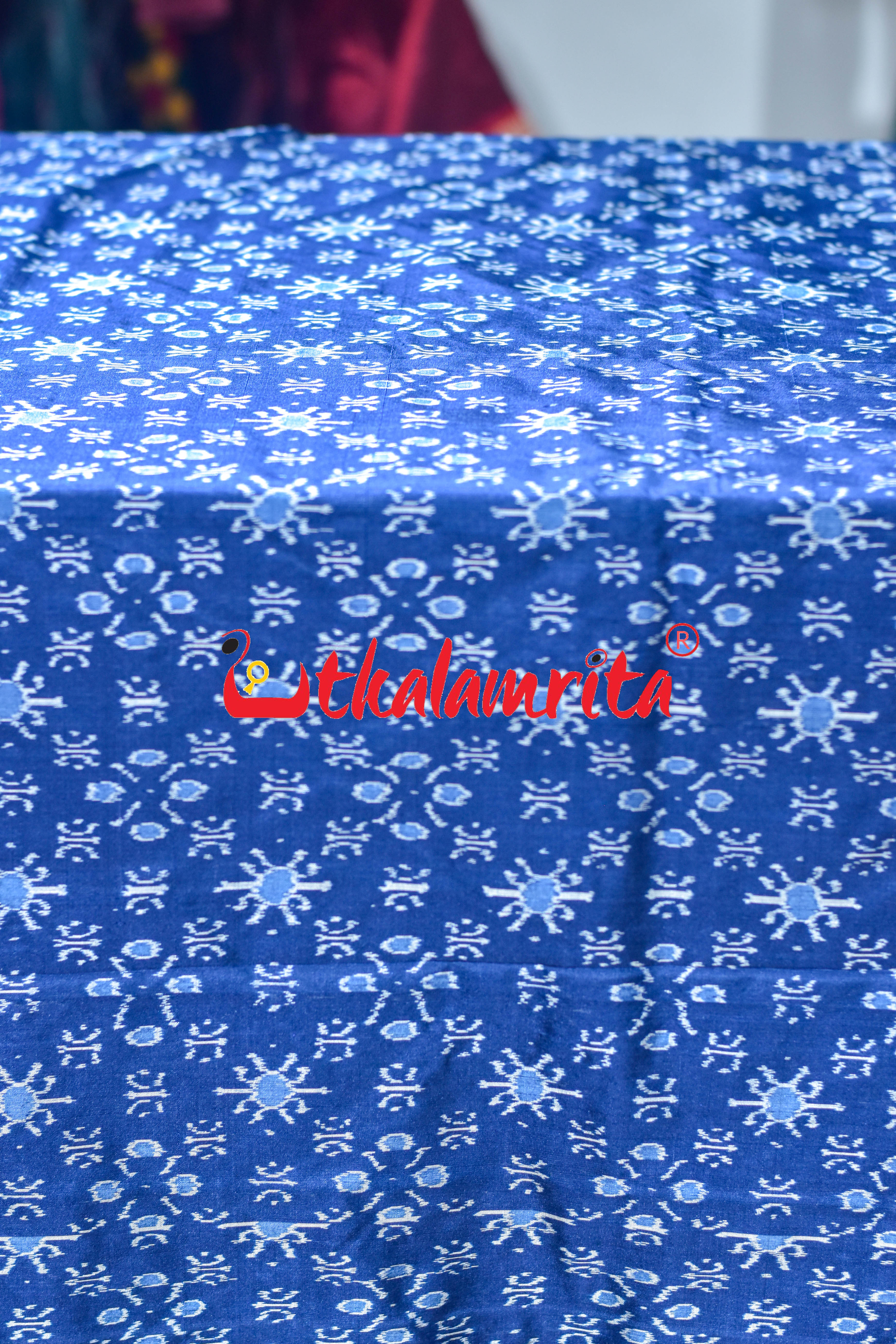 Royal Blue Star Flower Sambalpuri Silk (Fabric)