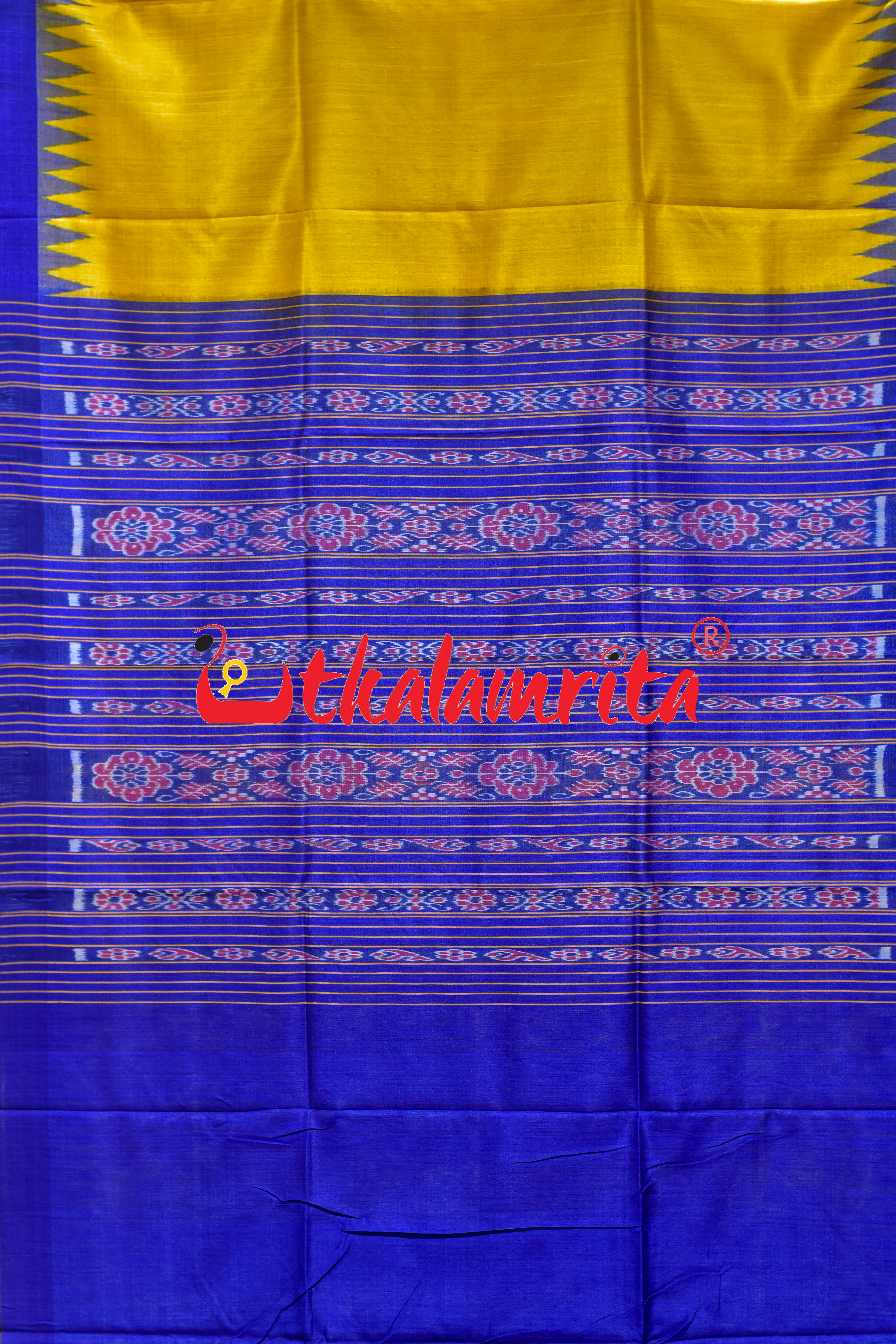 Maize Yellow Blue Gopalpur Tussar Silk Saree