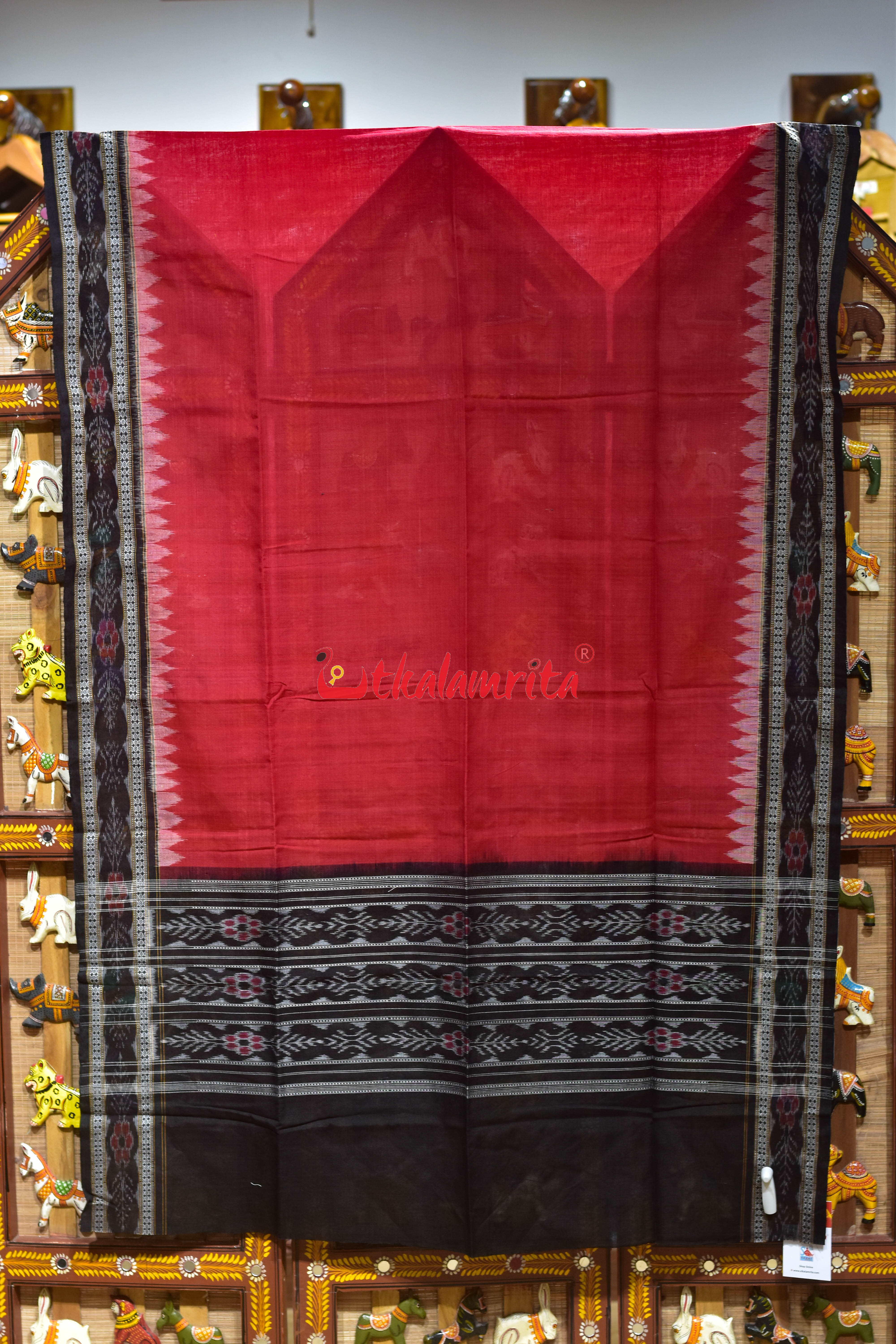 Red Black Flower Bandha Cotton (Dupatta)