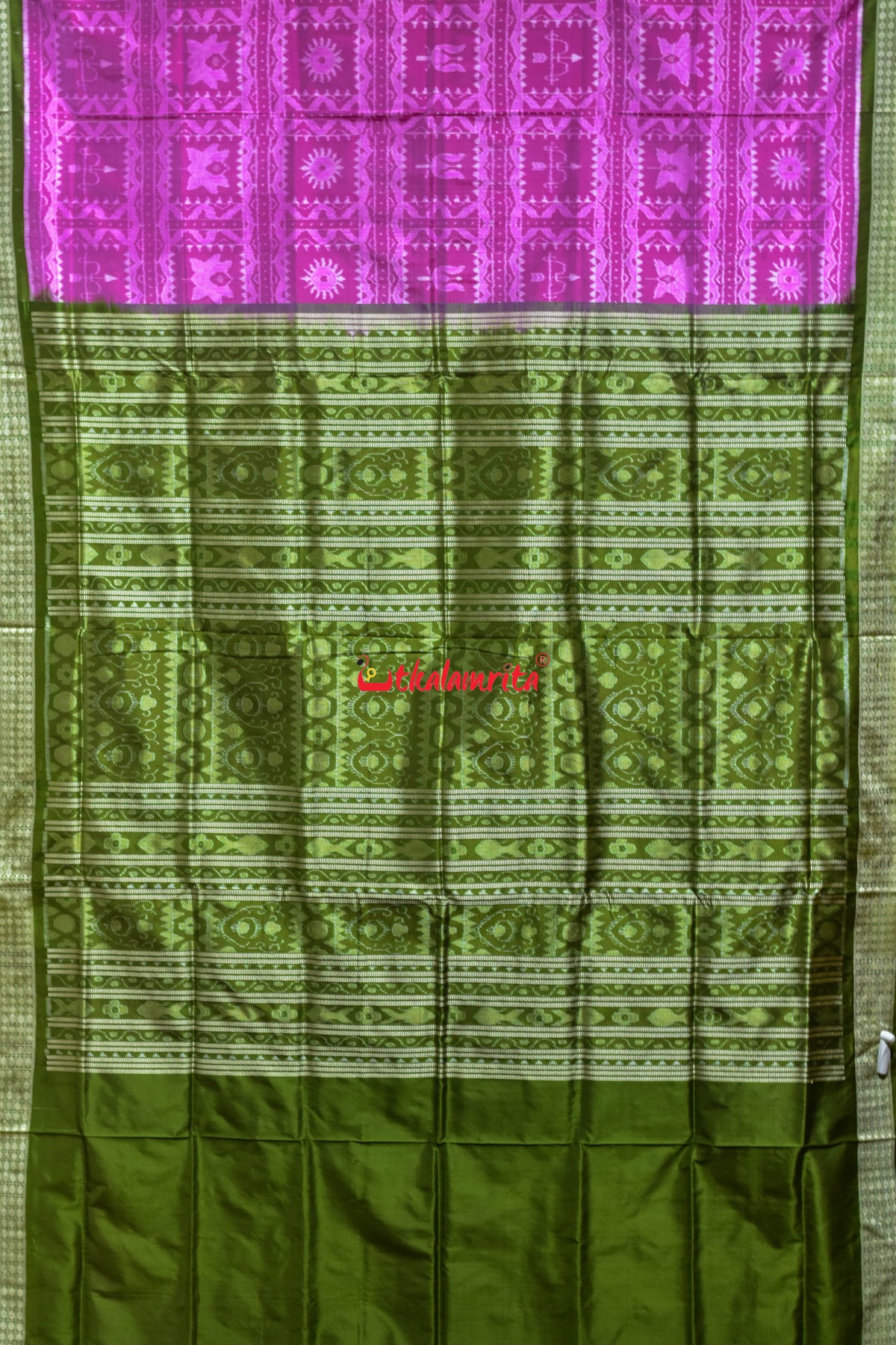 Asta Durga Padma Pink Mehndi Sambalpuri Silk Saree