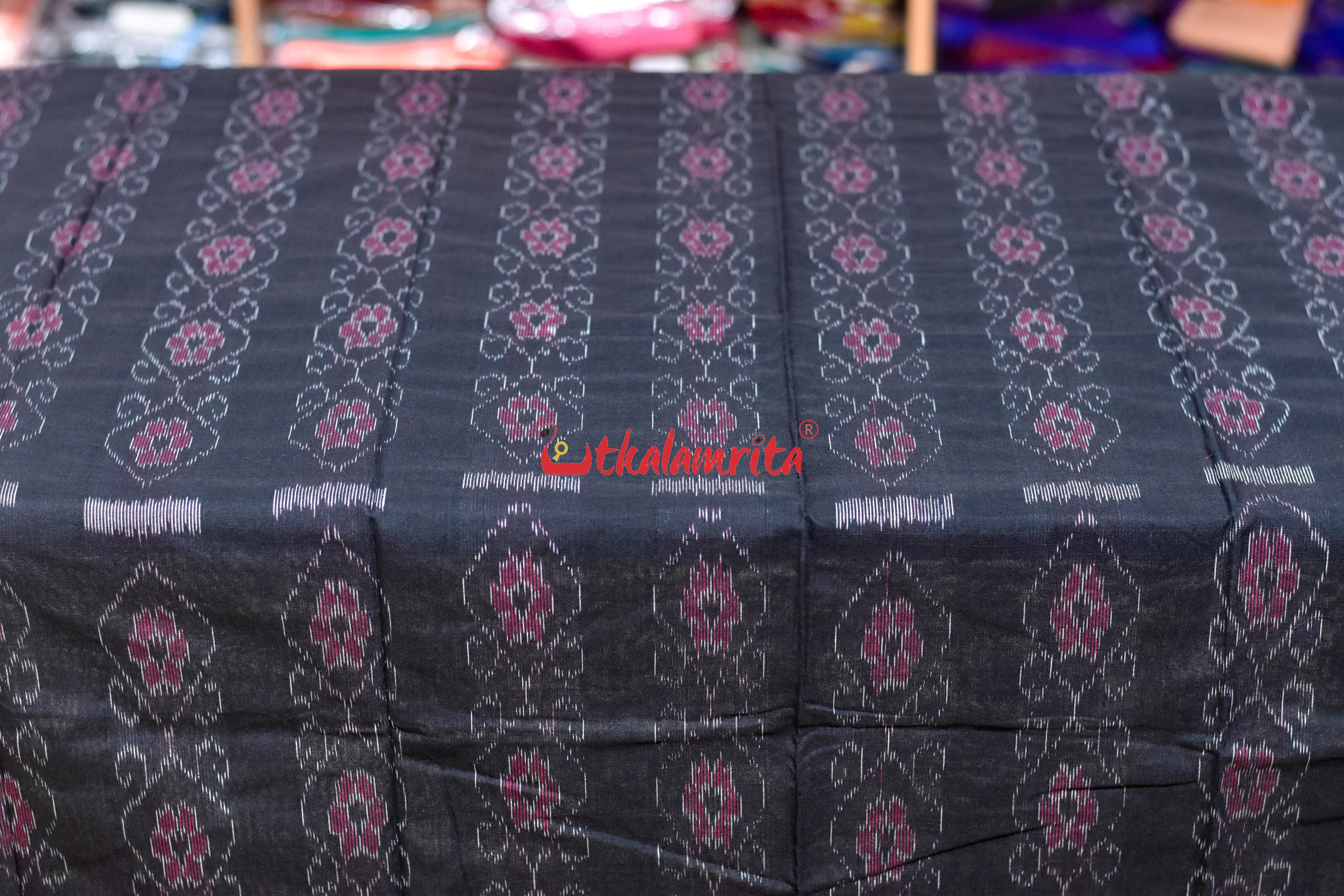 Black Navy Blue Big Flower Bandha Cotton Dress Set