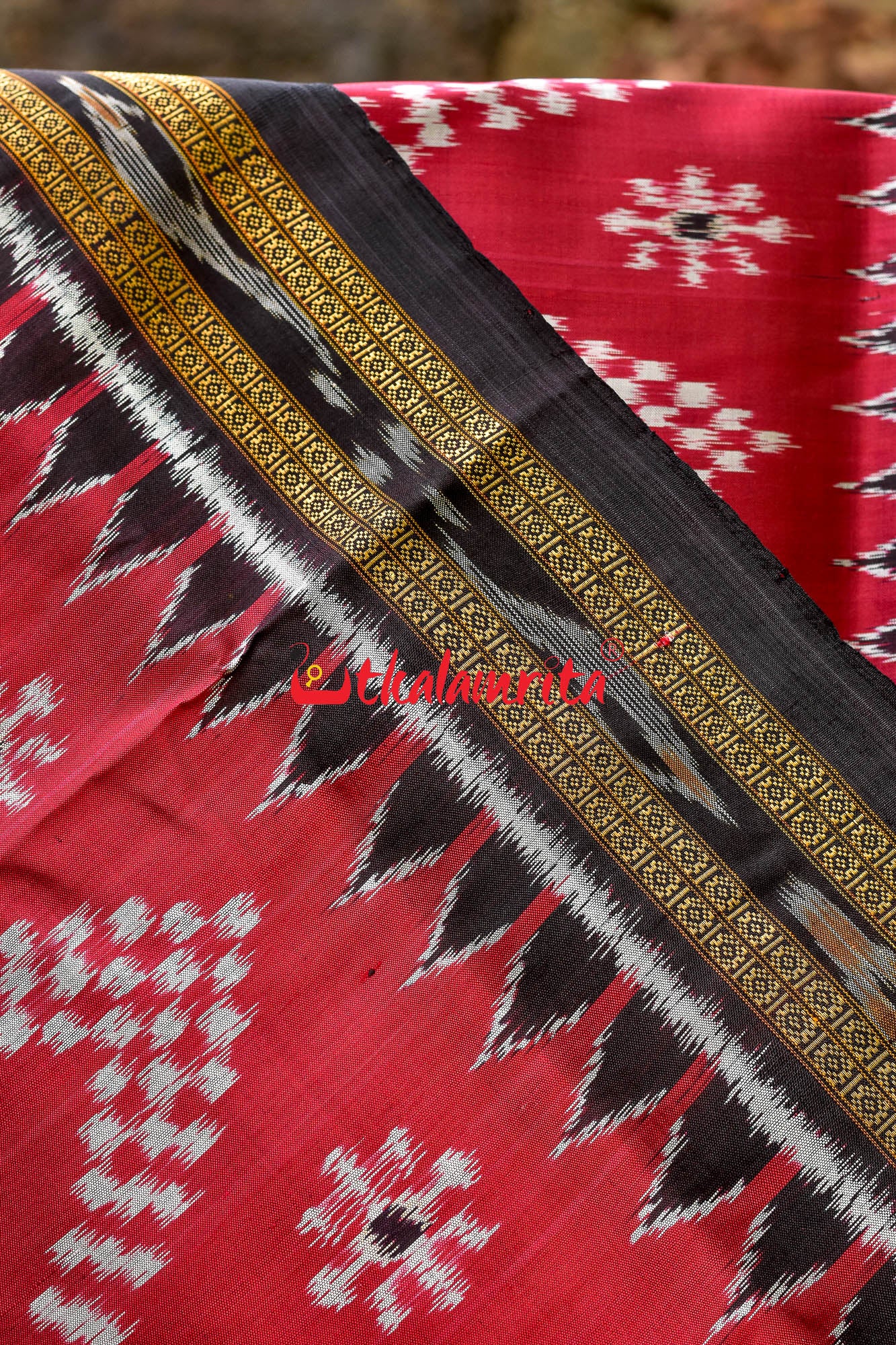 Red Black Tarabali Khandua Silk Saree