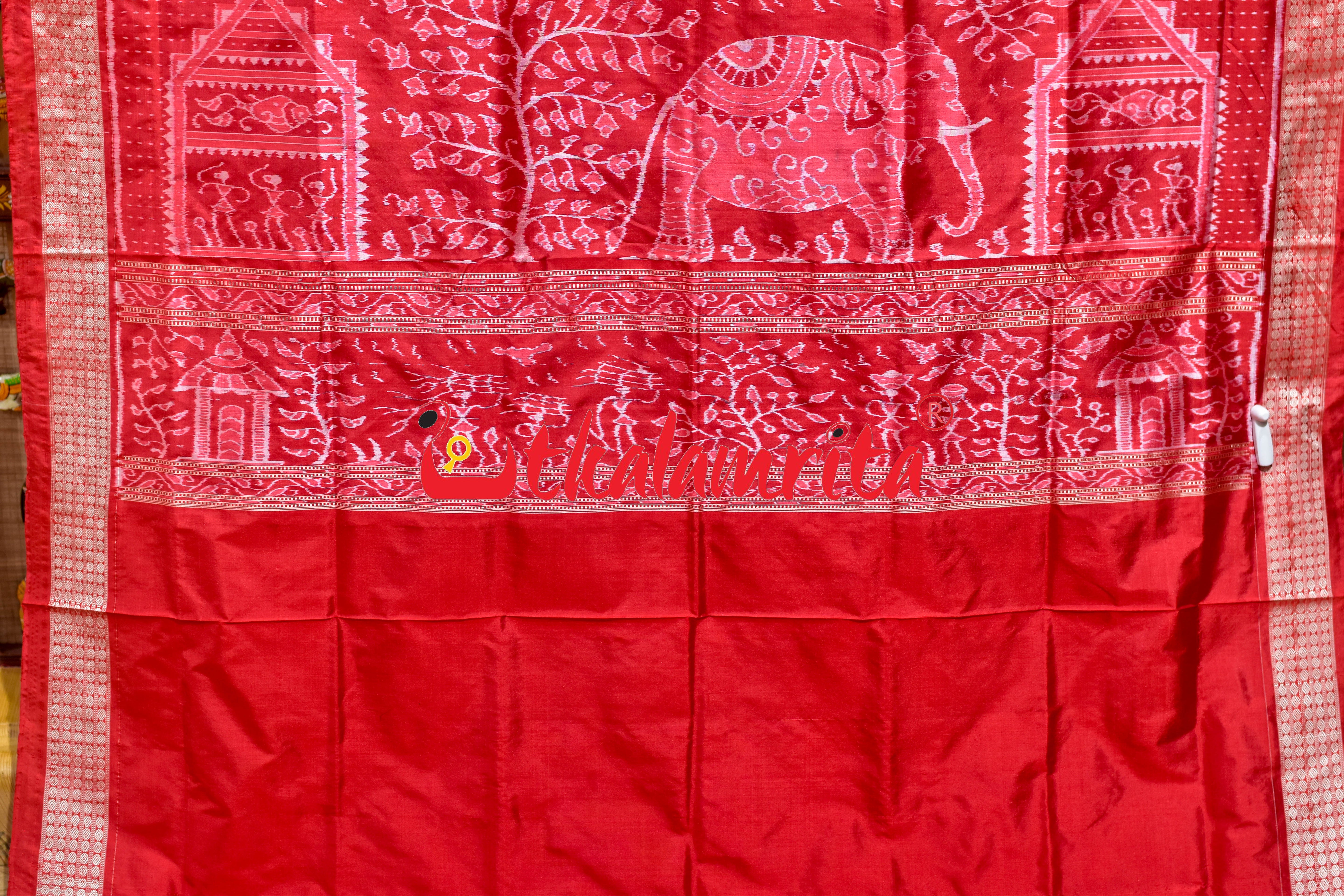 Red Orange Nabakothi Silk Saree