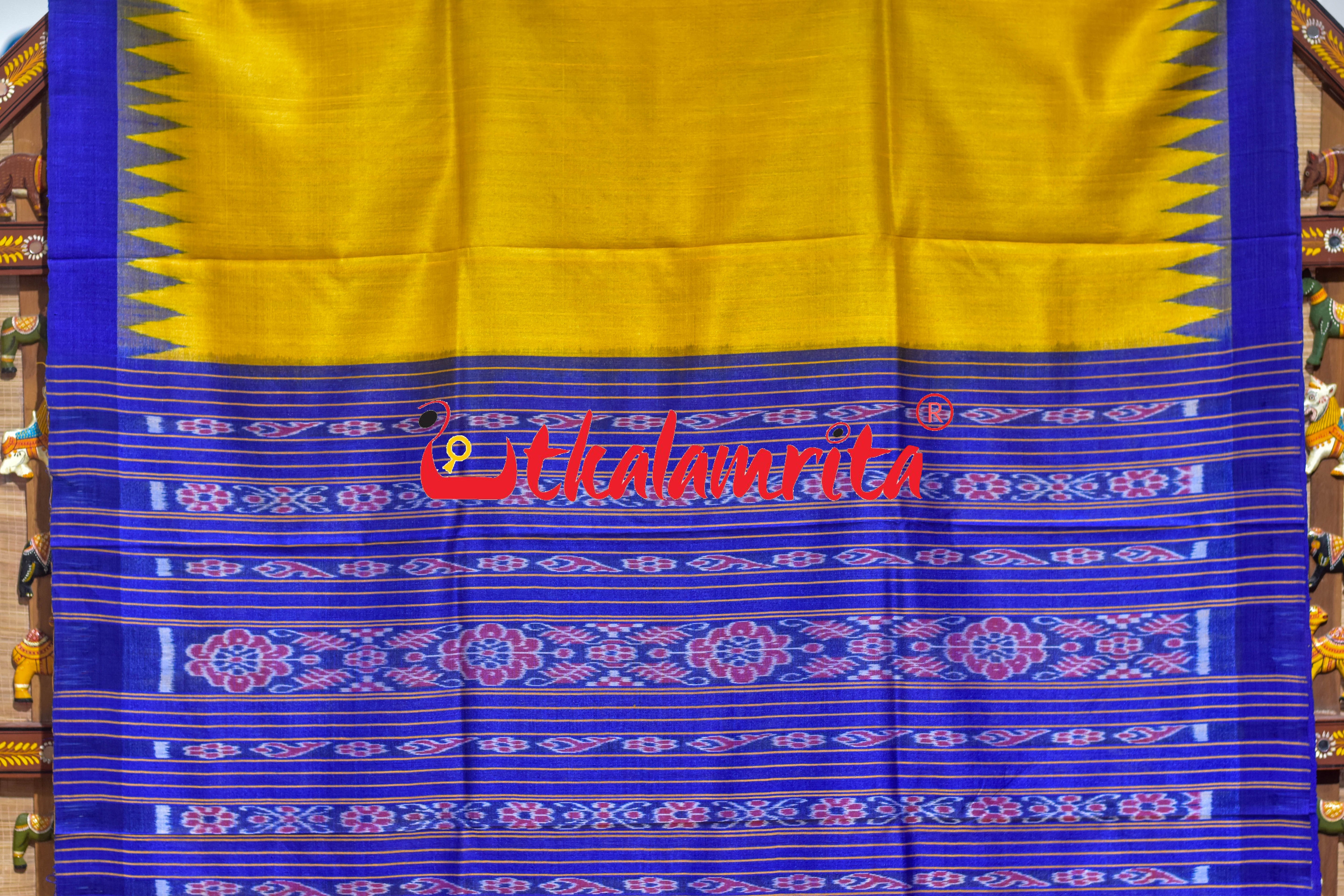 Maize Yellow Blue Gopalpur Tussar Silk Saree