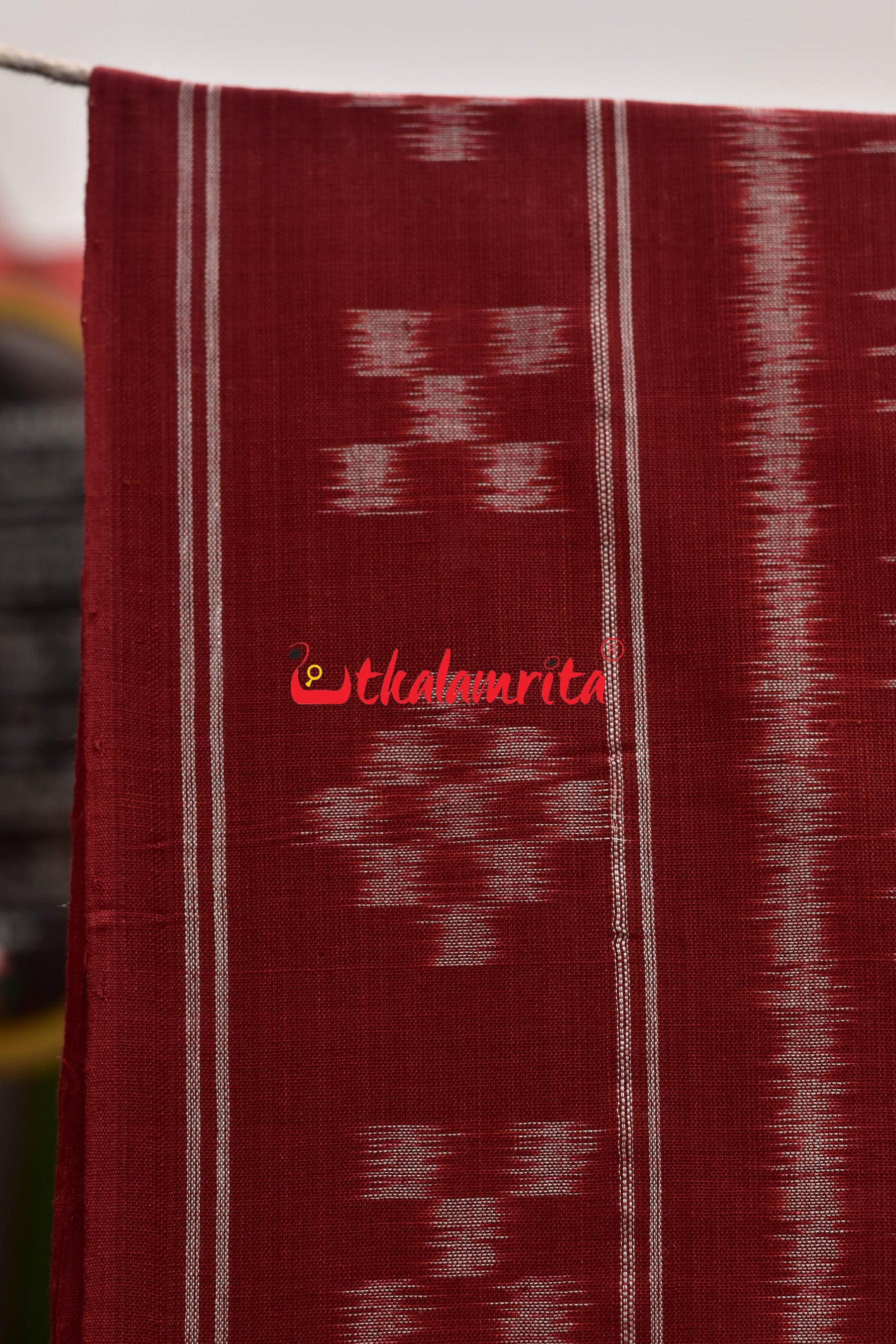 3D Peach Maroon Anchal Chain Khandua Cotton Saree