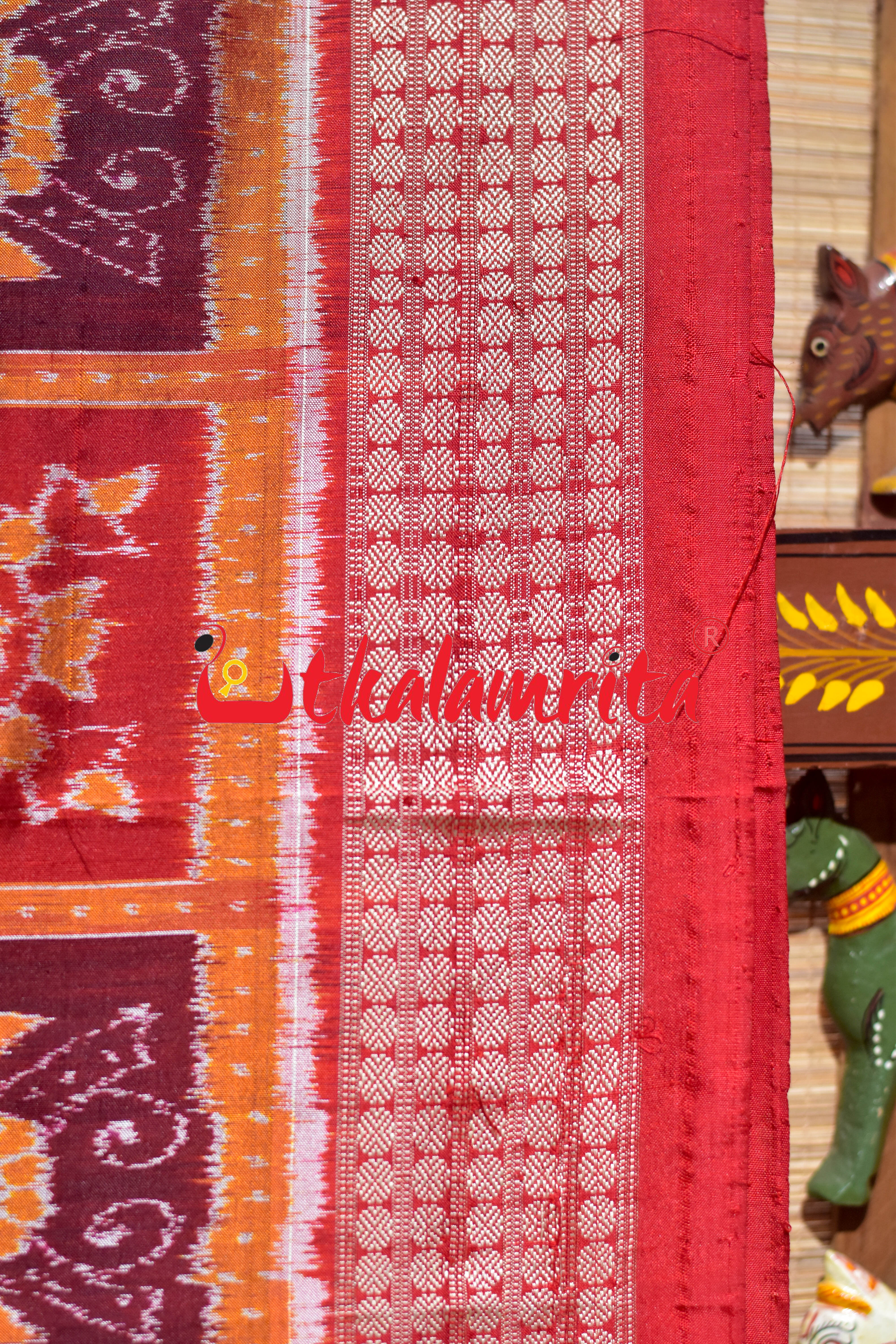 Red Orange Nabakothi Silk Saree