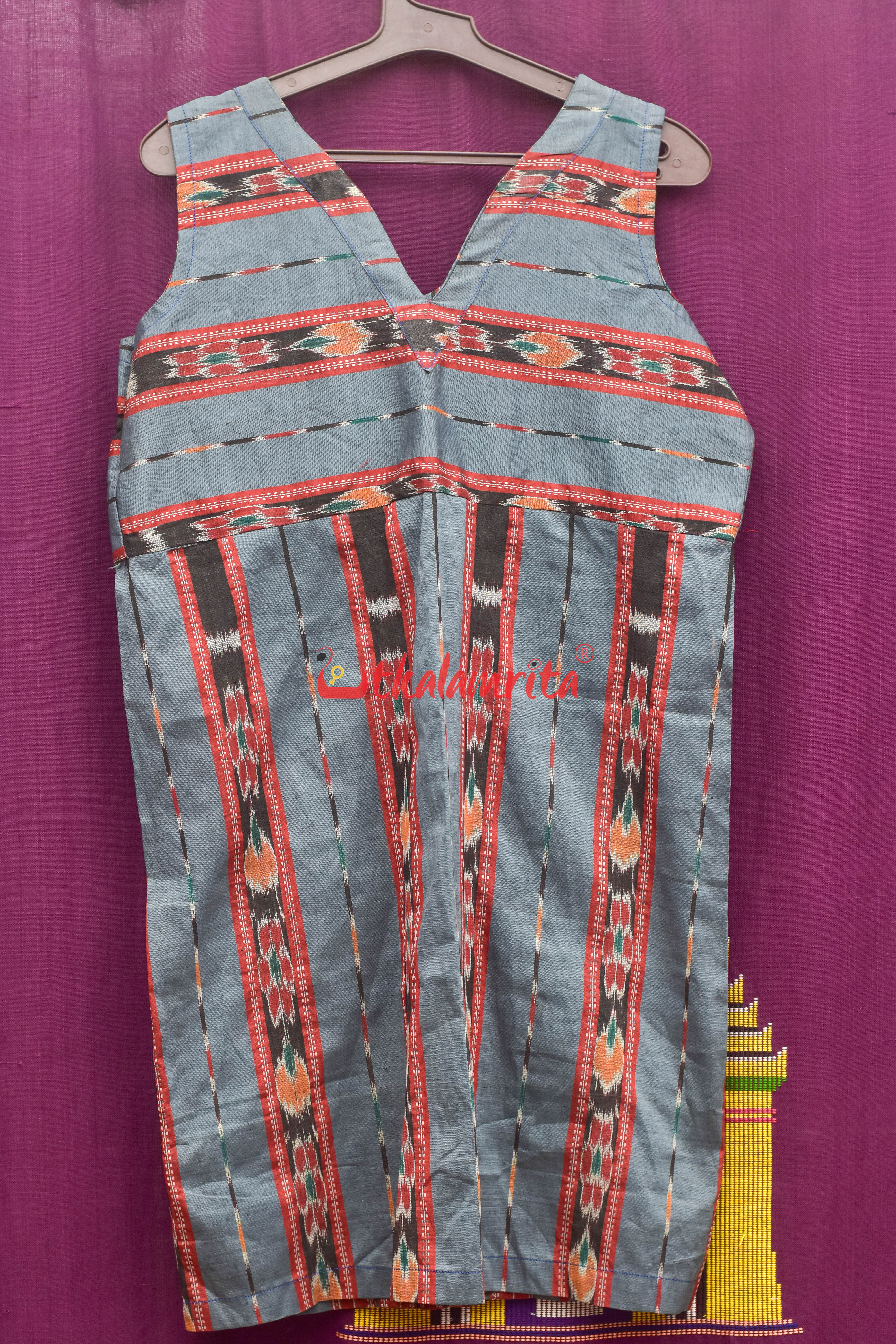 Blueish Grey Bandha (Girls Kurta)