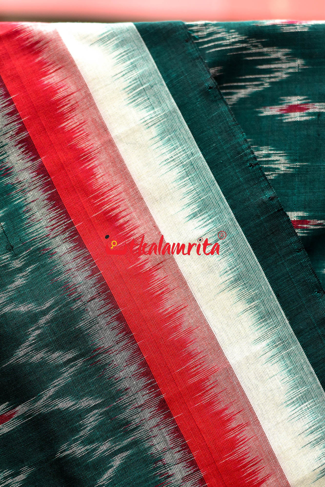 Bottle Green Star Taranga Red Cotton Saree