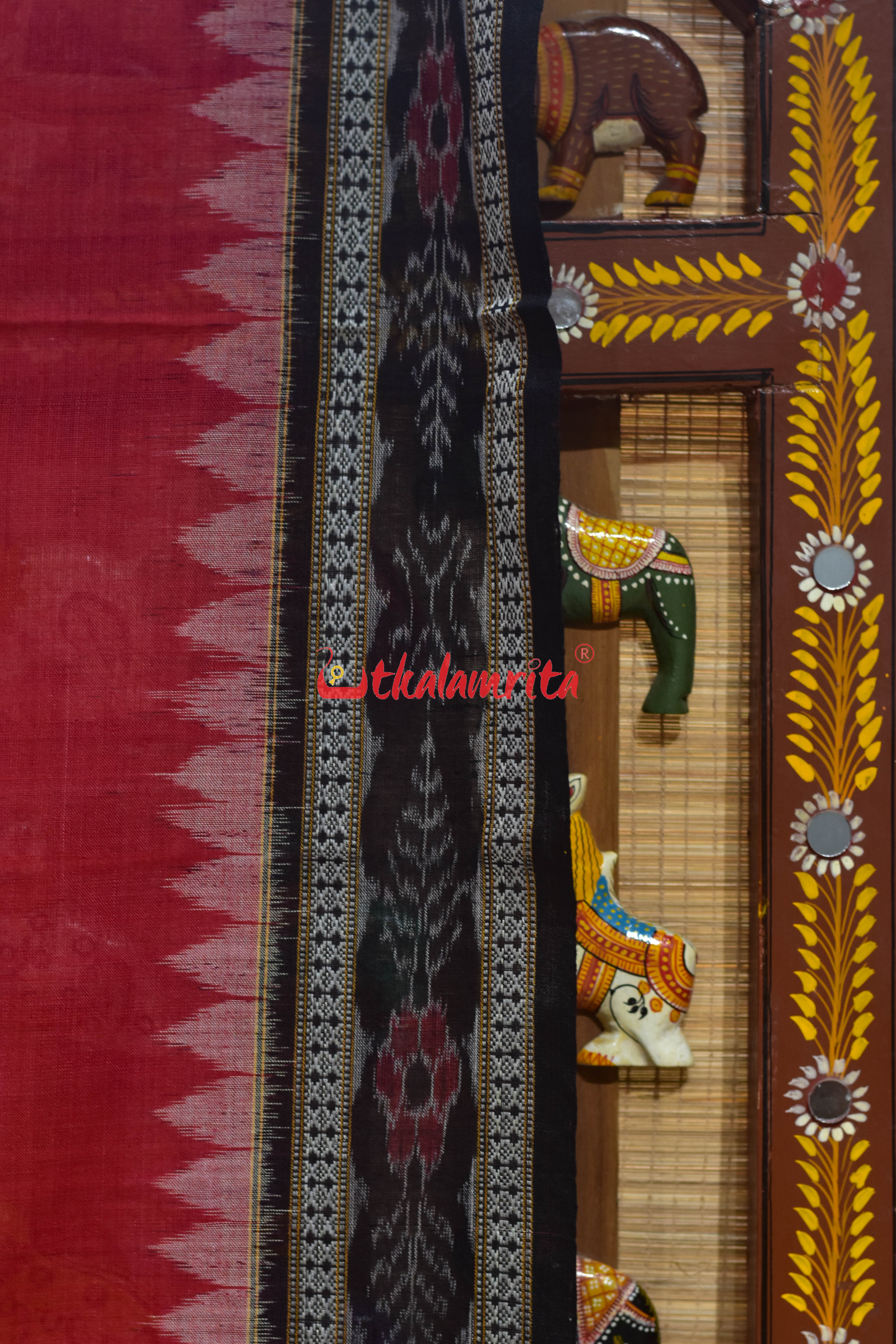 Red Black Flower Bandha Cotton (Dupatta)