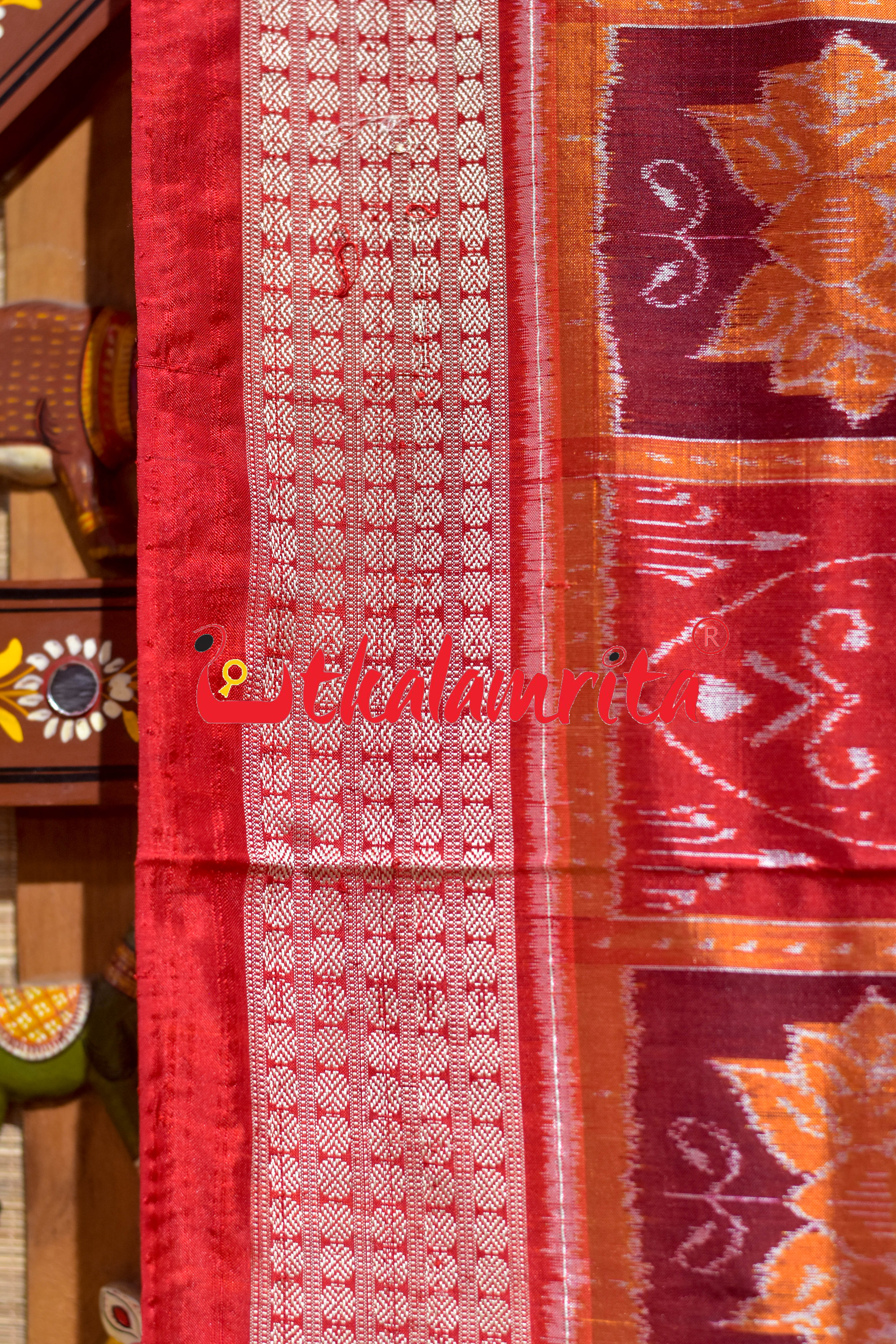 Red Orange Nabakothi Silk Saree