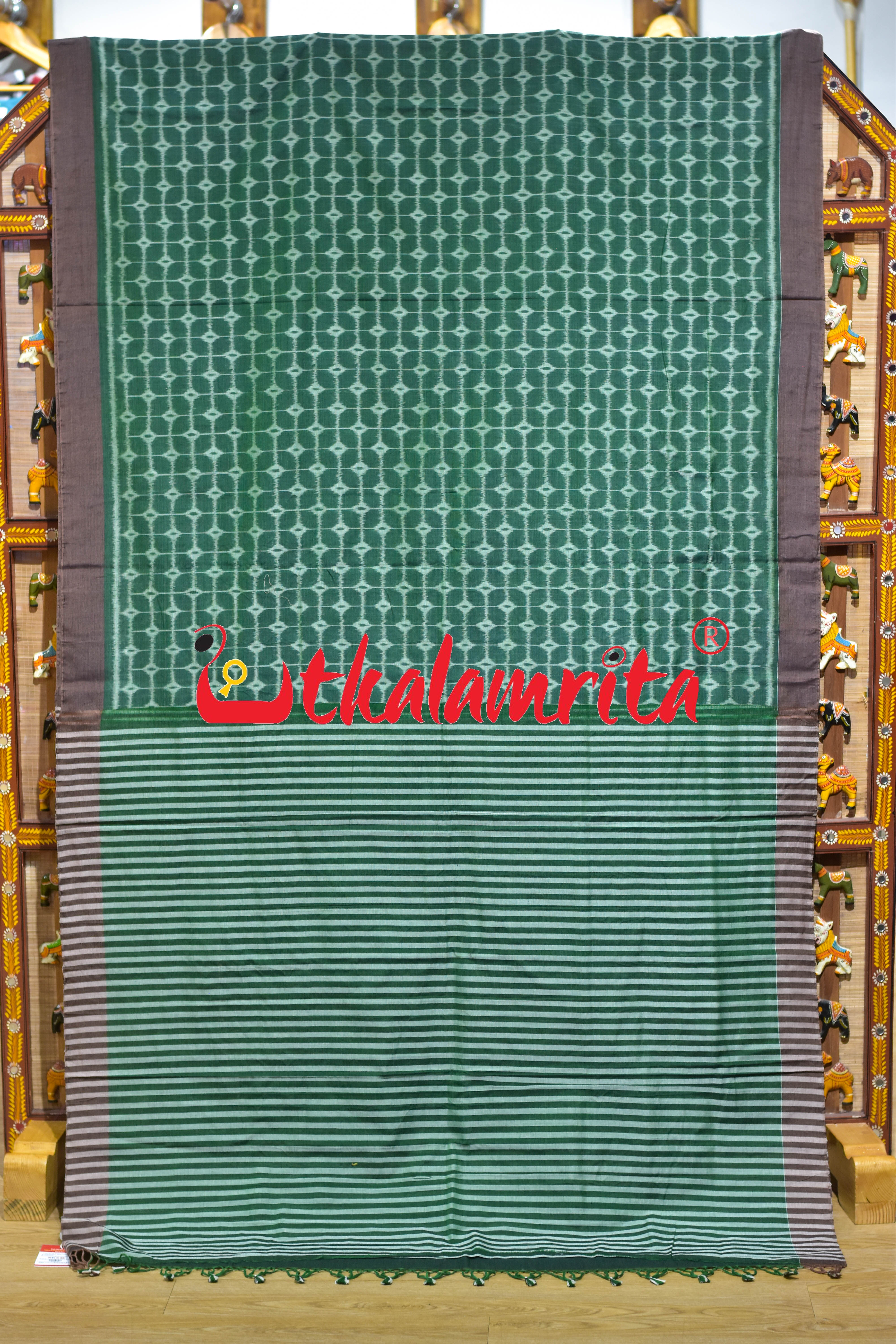Green Chessboard Khandua Cotton Saree