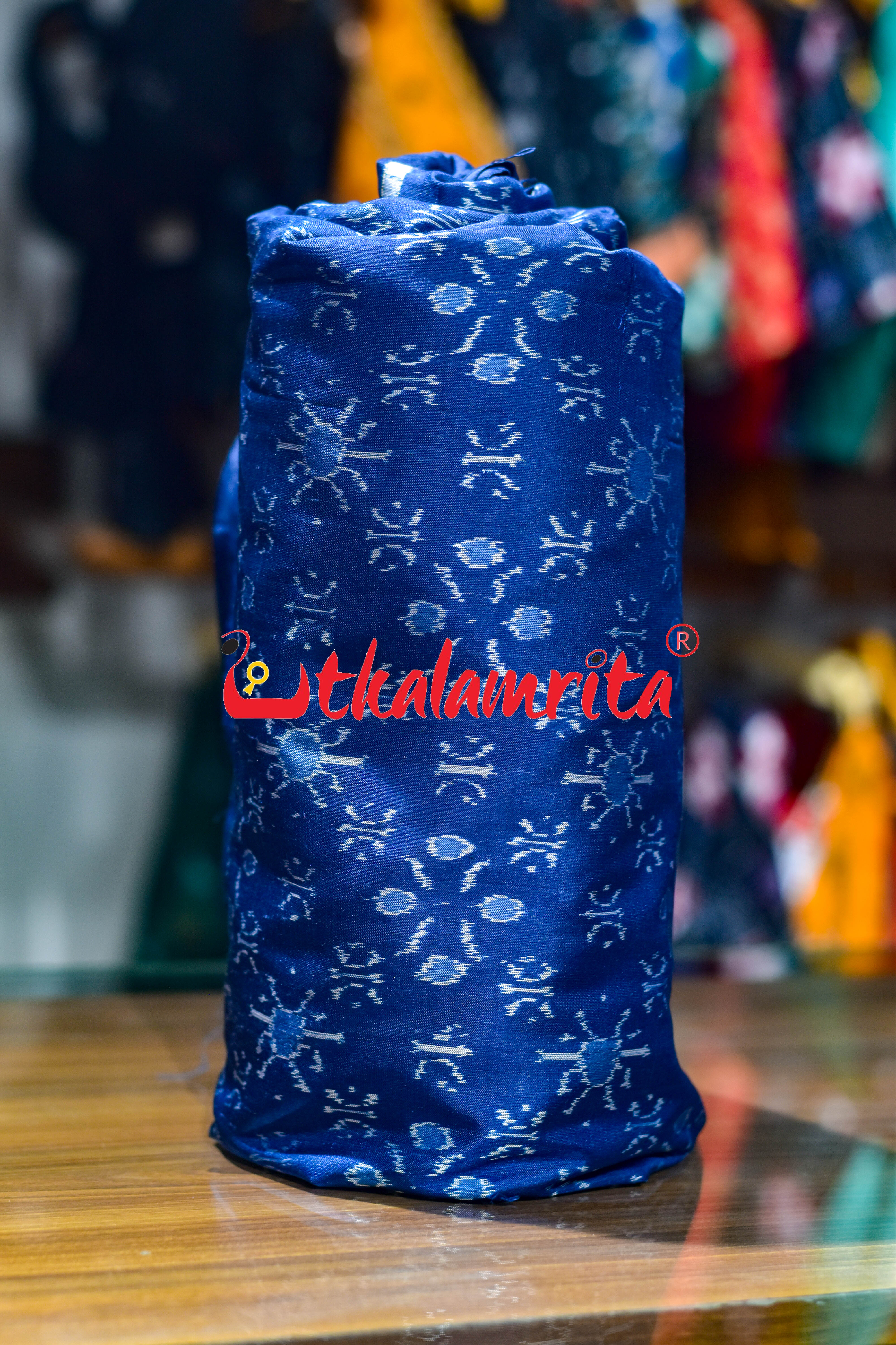 Royal Blue Star Flower Sambalpuri Silk (Fabric)