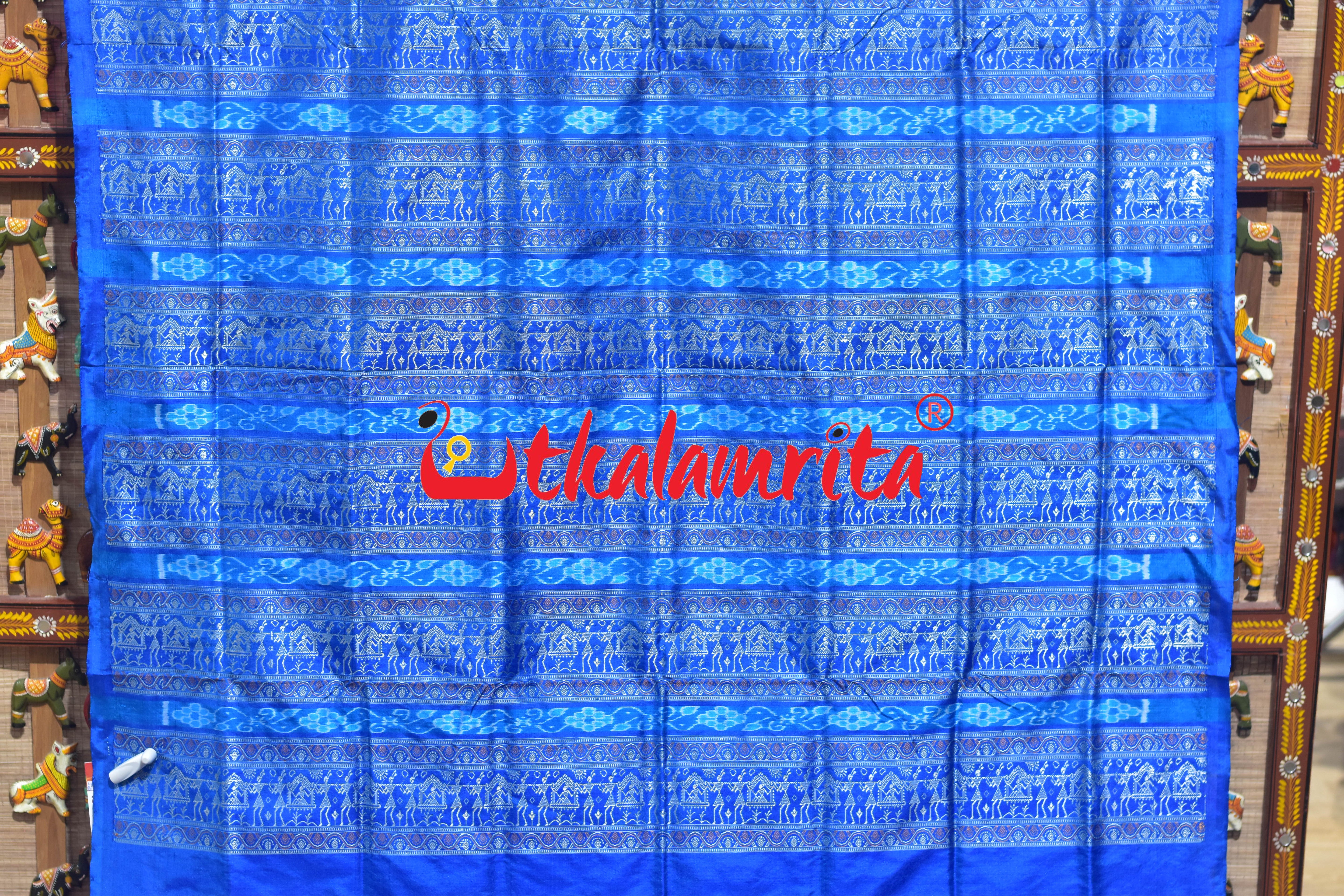 Sky Blue Deep Blue Sabari Bomkai Silk Saree