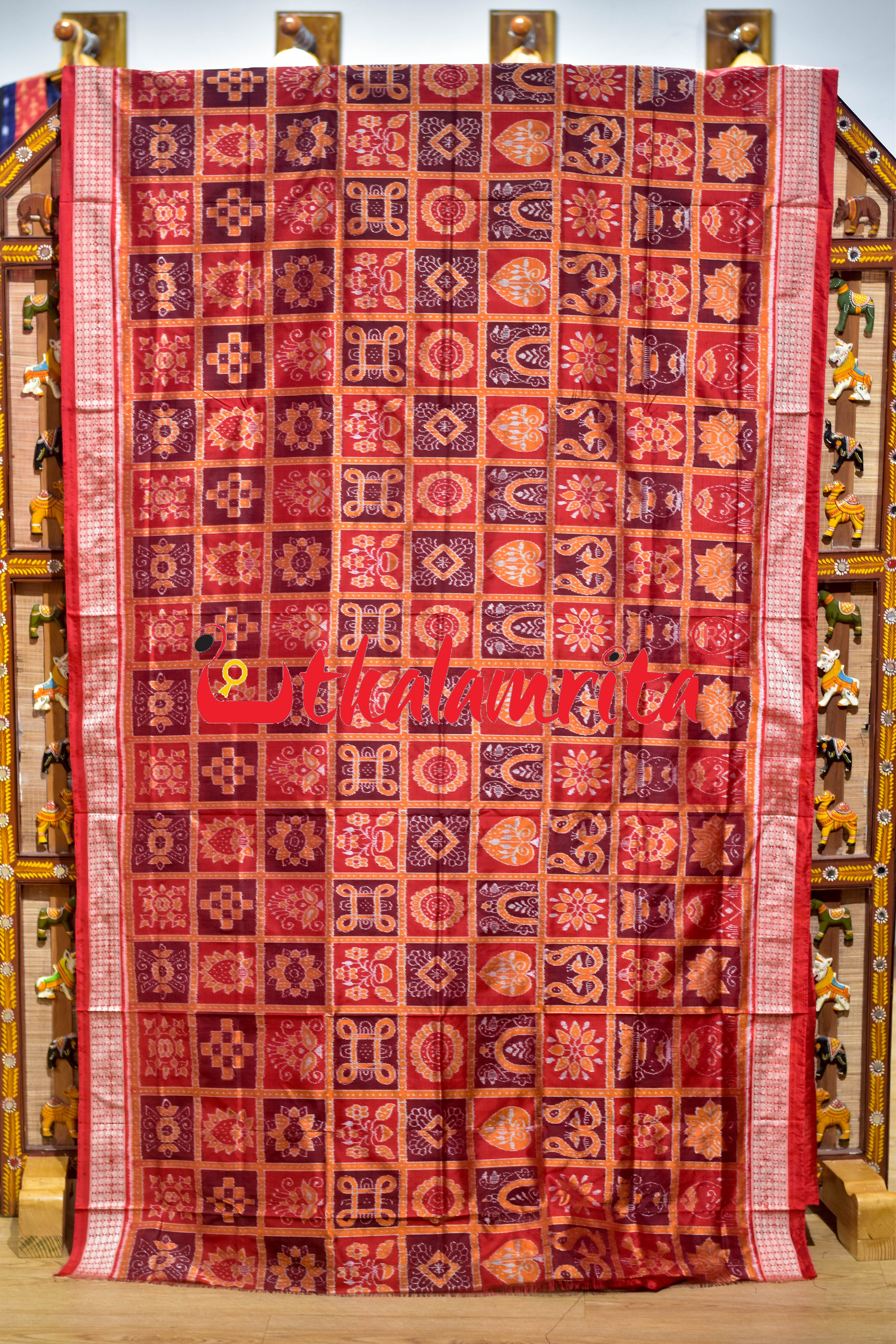 Red Orange Nabakothi Silk Saree