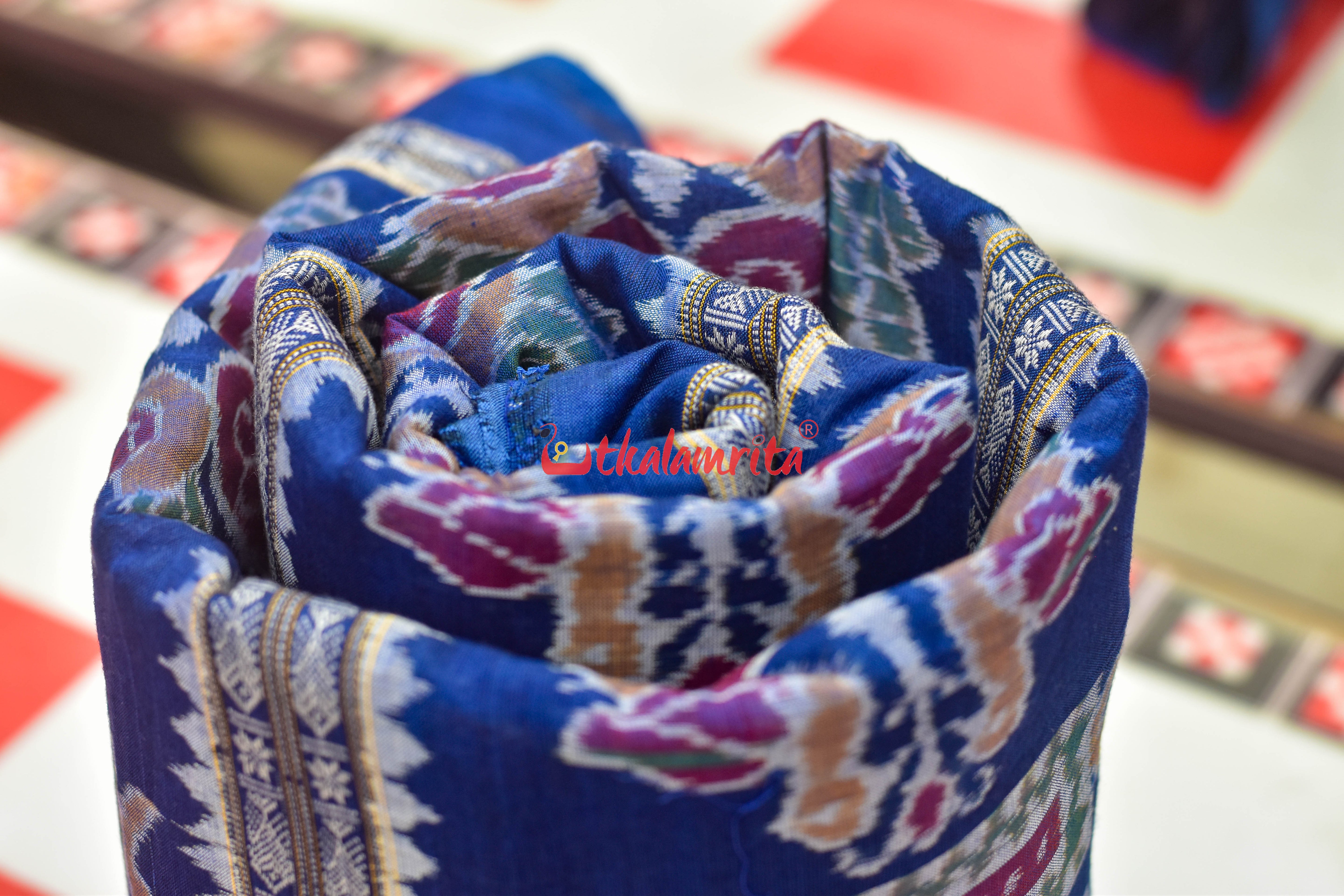 Singhasan Blue Sambalpuri Cotton (Fabric)