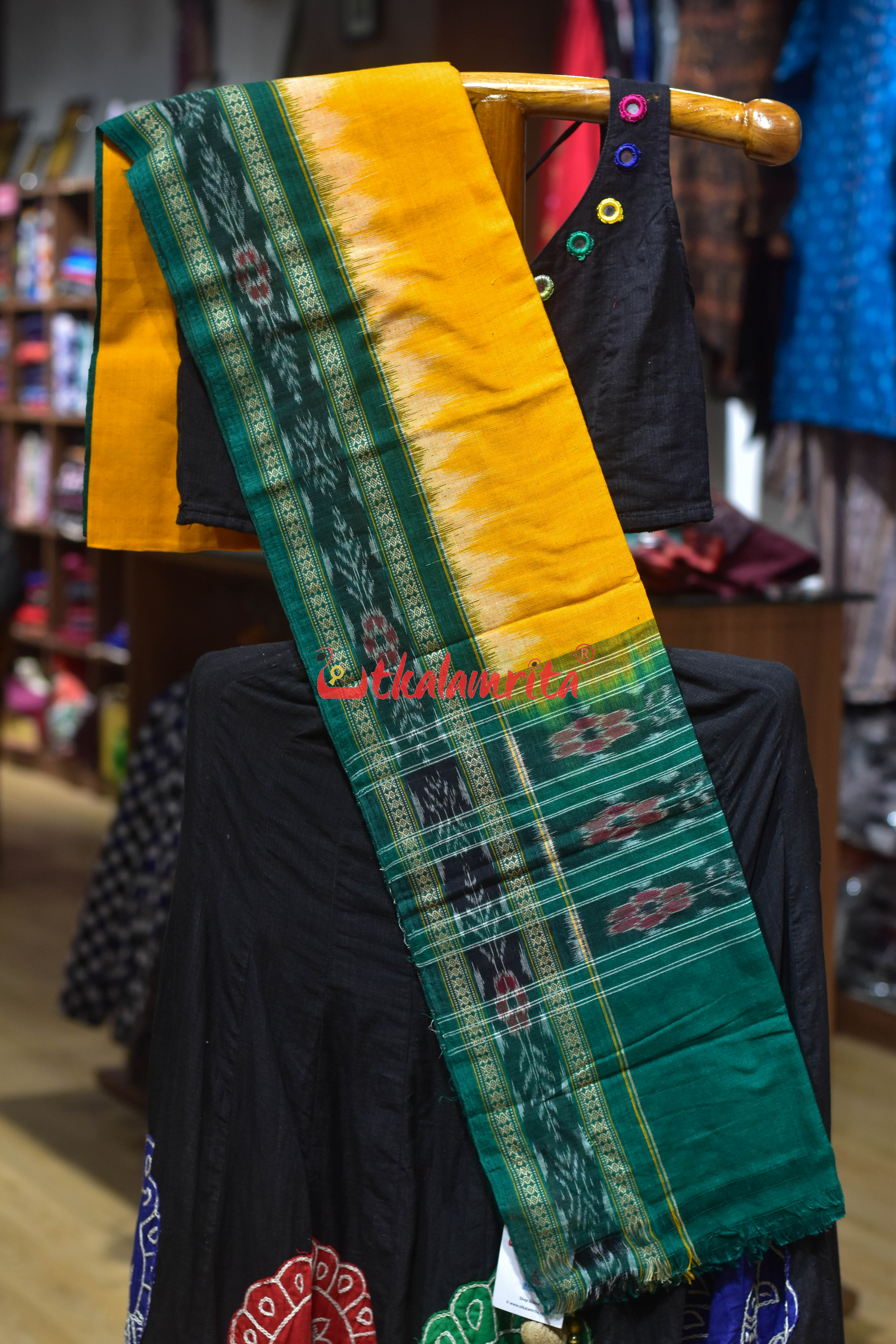 Musatrd with Green Flower Bandha Cotton (Dupatta)