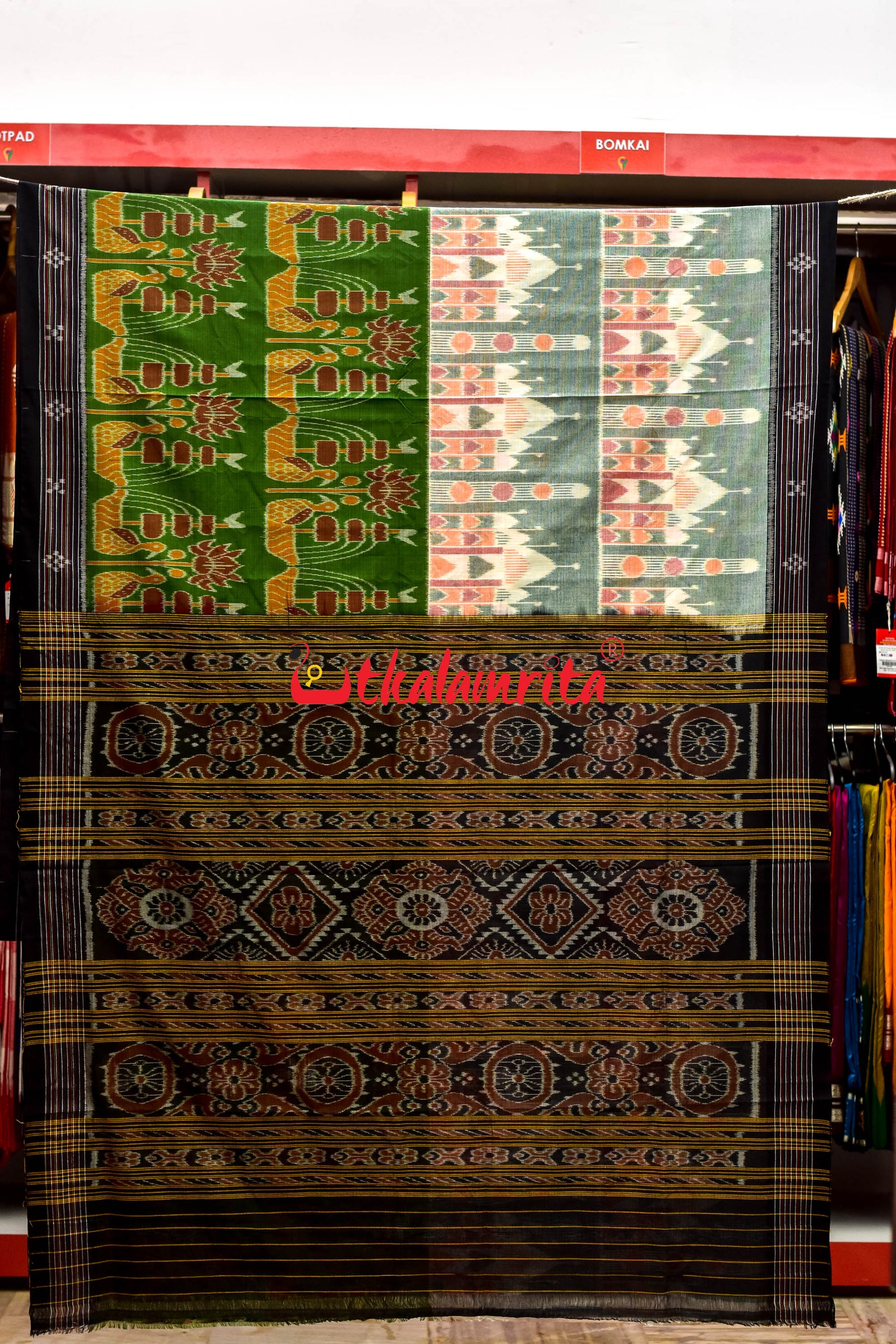Half Half Taj Mahal Boita Mehndi Khandua Cotton Saree
