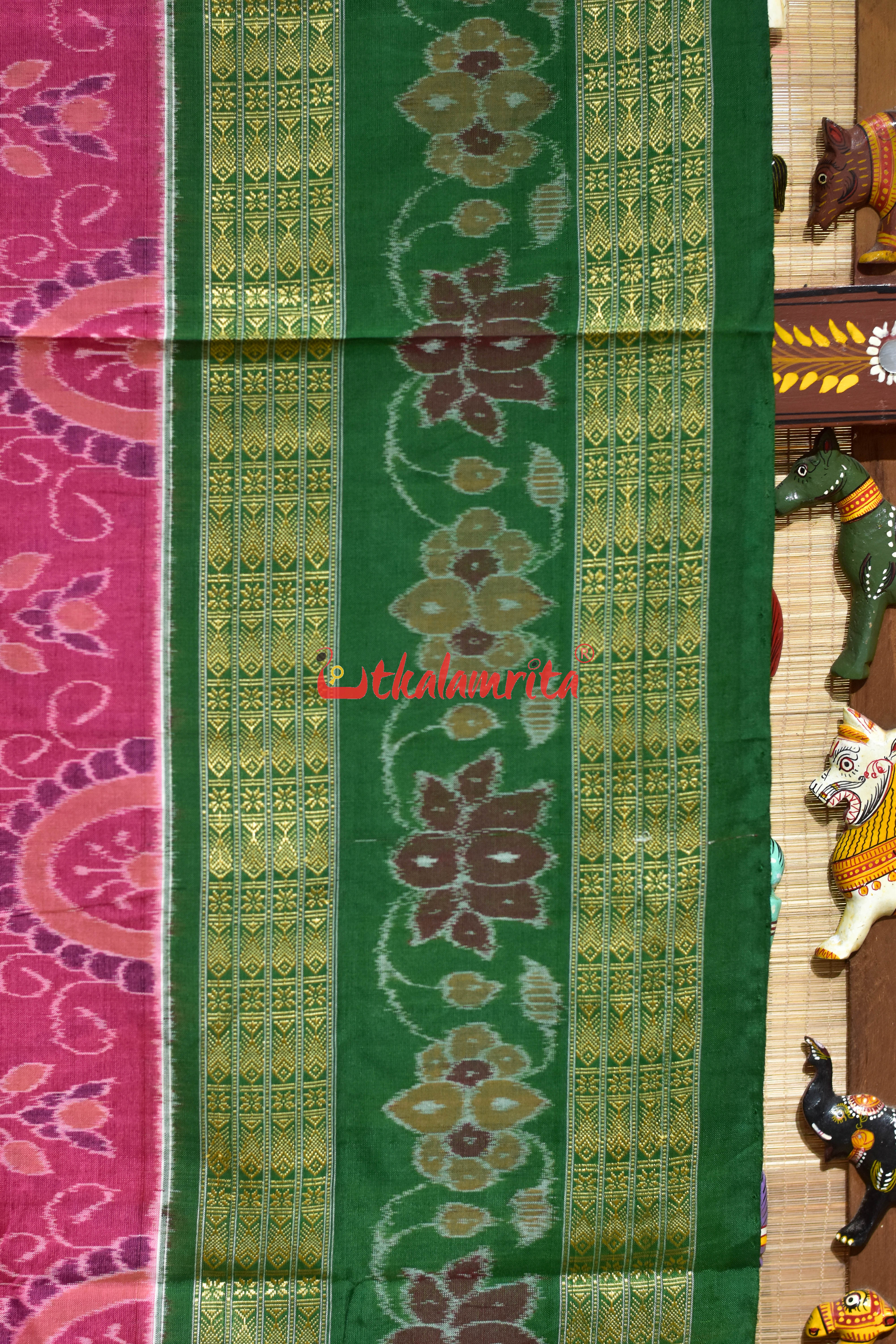 Pink Taj Mahal Scot Flower Sambalpuri Cotton Saree