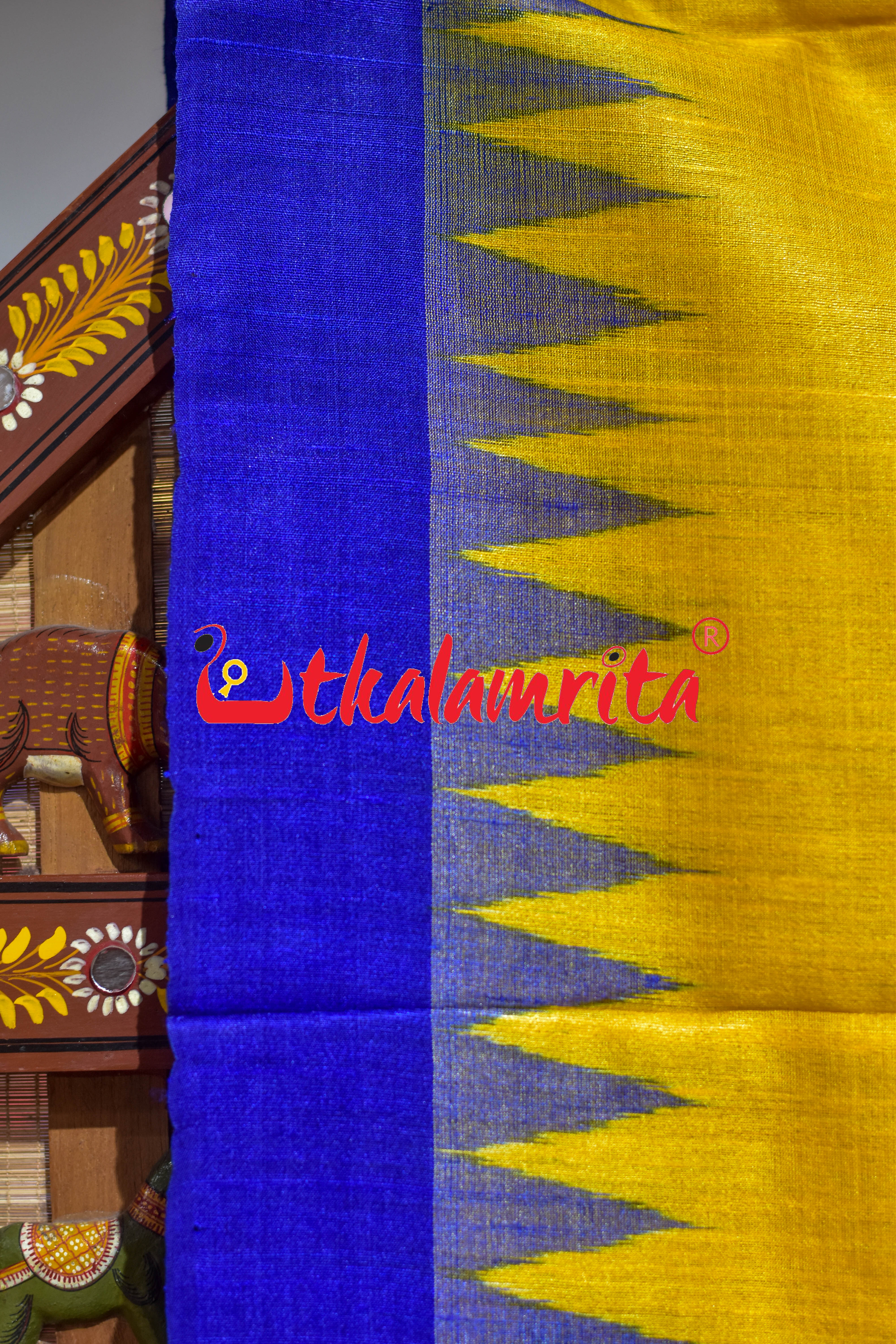 Maize Yellow Blue Gopalpur Tussar Silk Saree