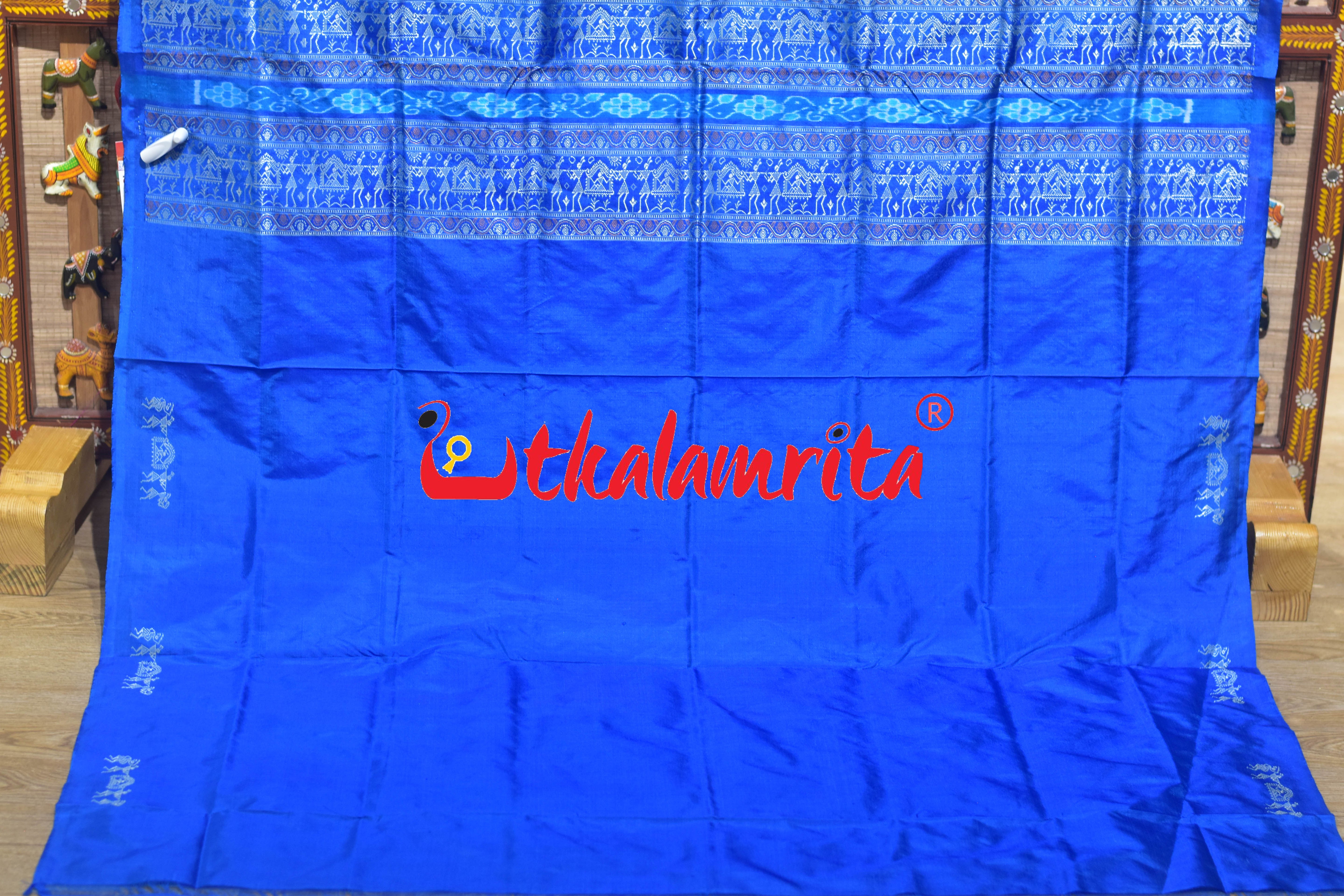 Sky Blue Deep Blue Sabari Bomkai Silk Saree