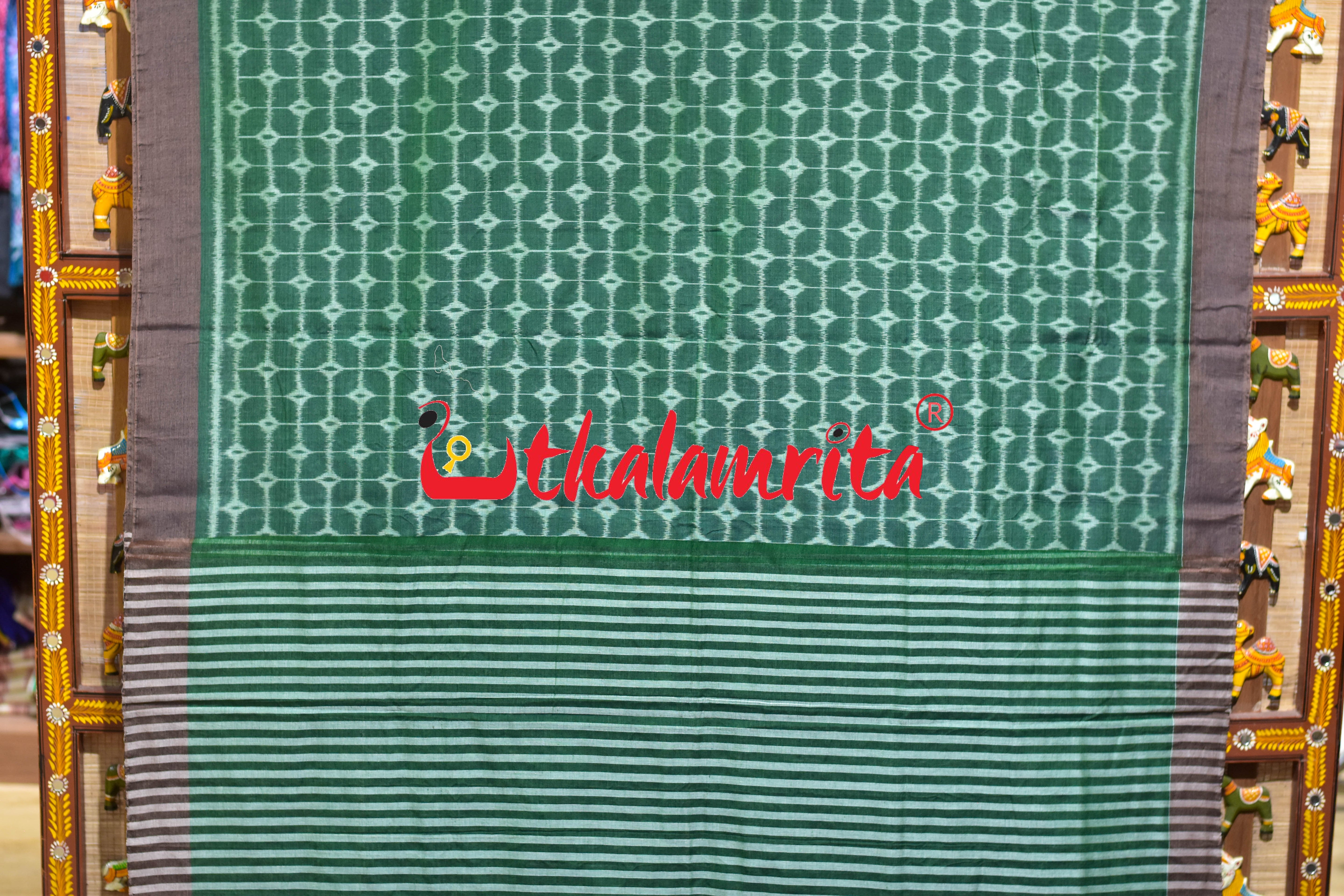Green Chessboard Khandua Cotton Saree
