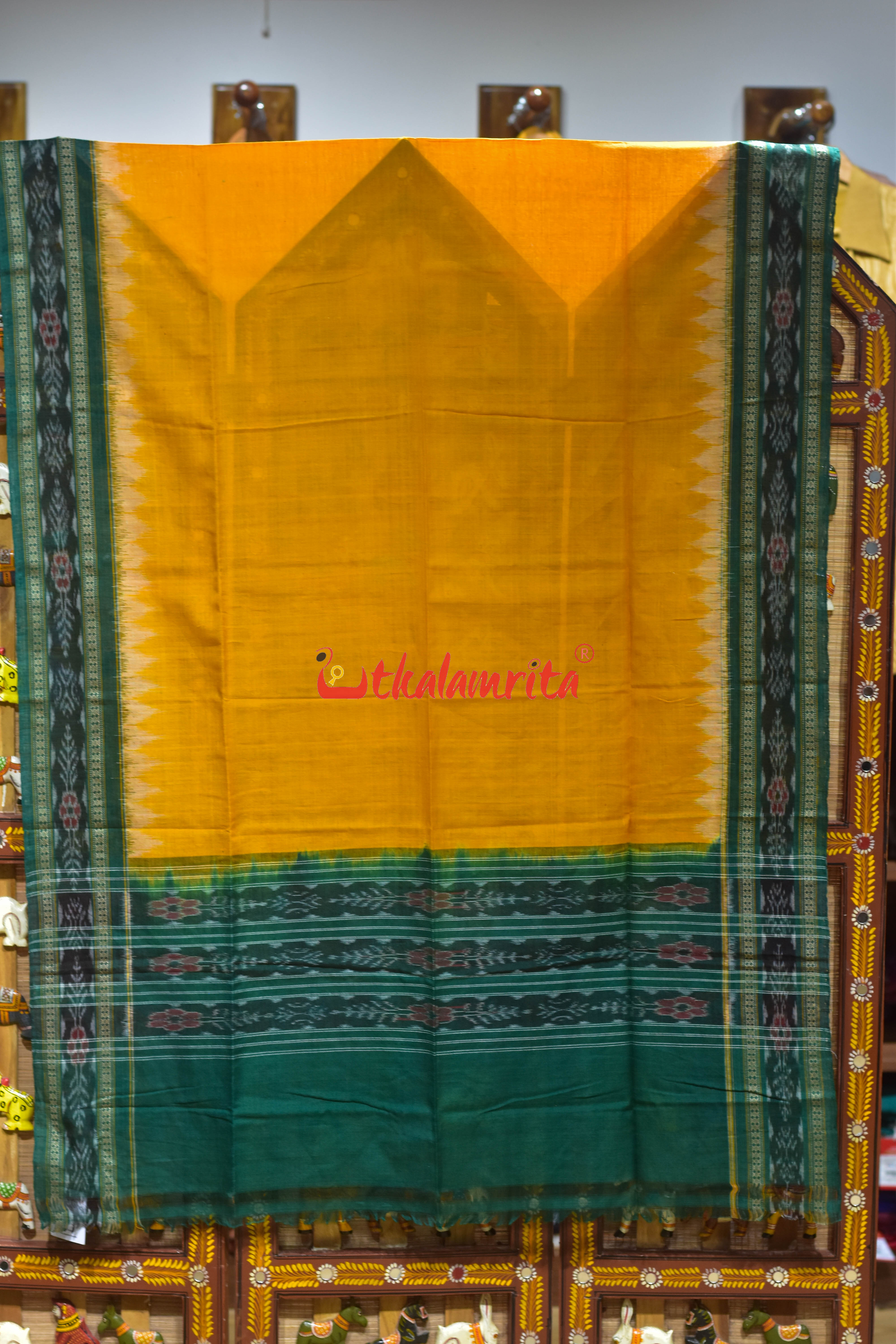 Musatrd with Green Flower Bandha Cotton (Dupatta)