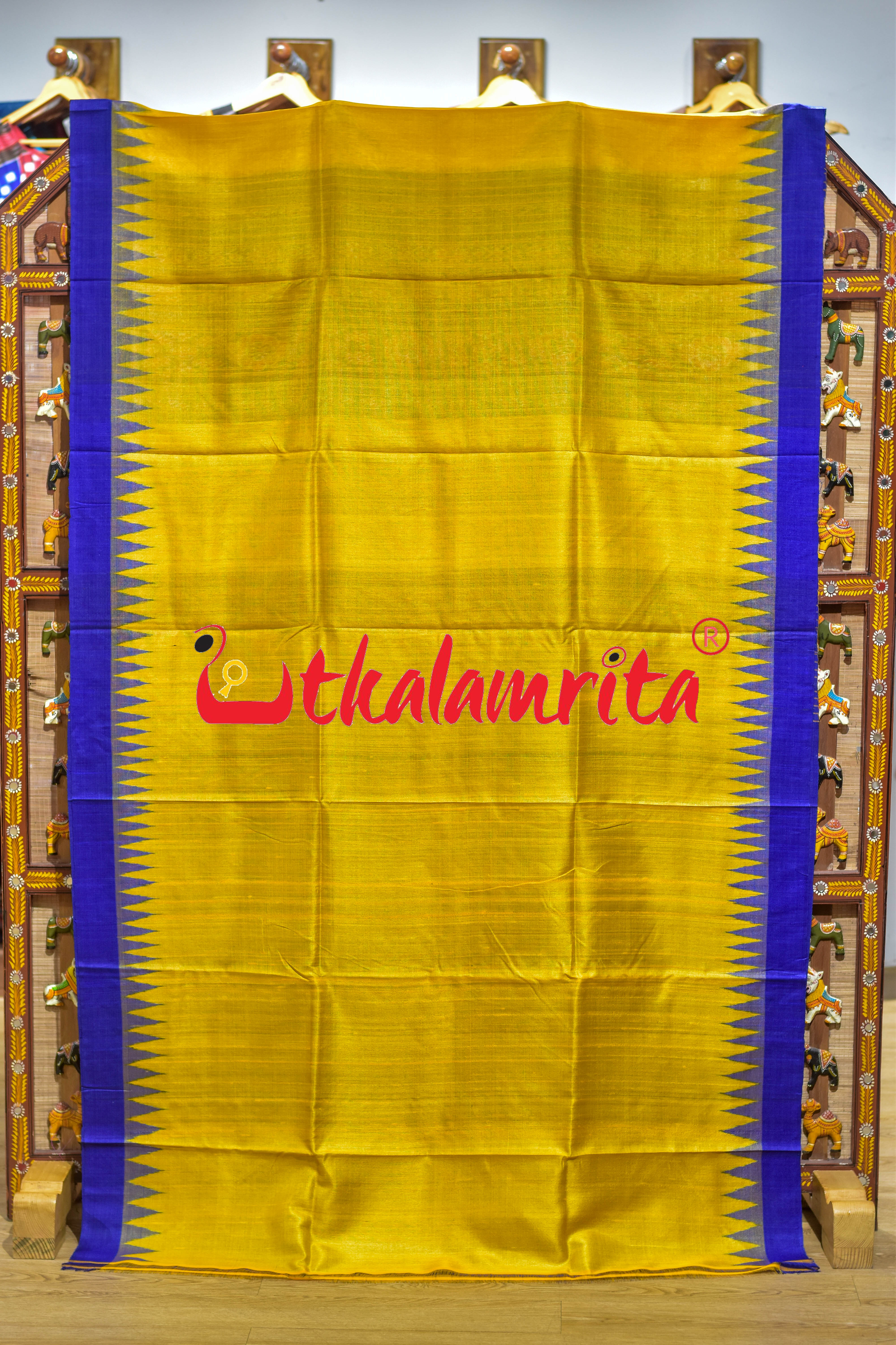 Maize Yellow Blue Gopalpur Tussar Silk Saree