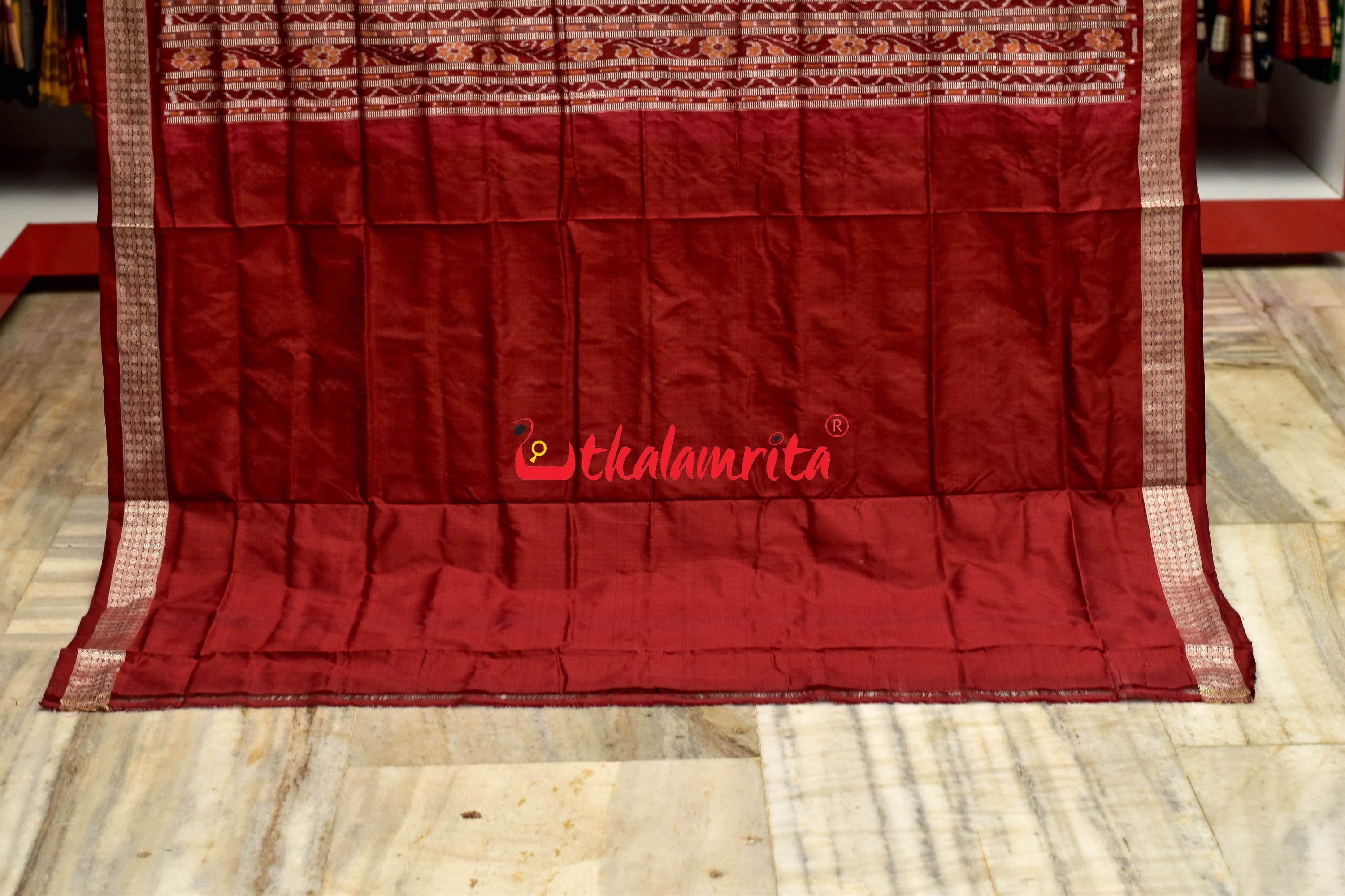 45 Kuthi Mehndi Maroon Pasapali Silk Saree