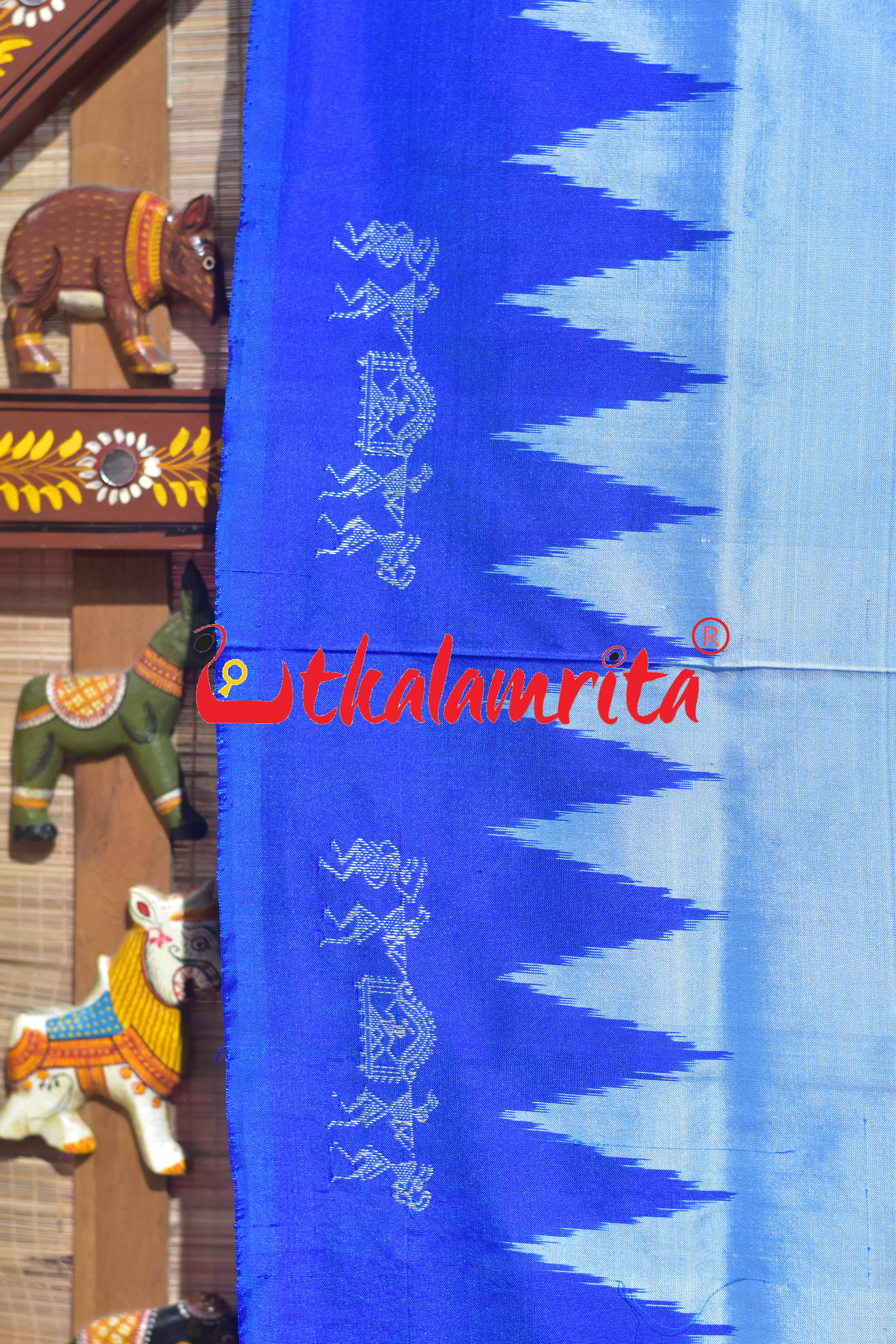 Sky Blue Deep Blue Sabari Bomkai Silk Saree